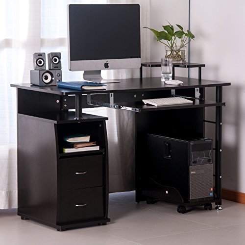 Merax Black Computer Desk with Sliding Keyboard Tray & Monitor Shelf - Home Office Desk with Drawers for Students & Professionals - Perfect for Small Spaces, Gaming & Remote Work