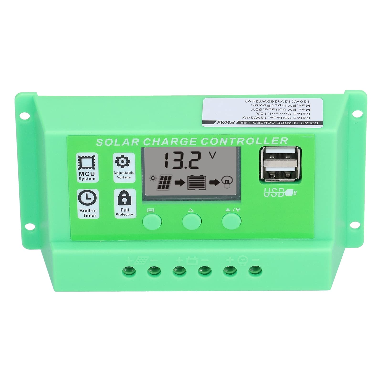 12V/24V PWM Solar Charge Controller with LCD Display - 10A Solar Panel Regulator for RV, Boat, Off-Grid Power System - Efficient Battery Charging Management for Renewable Energy