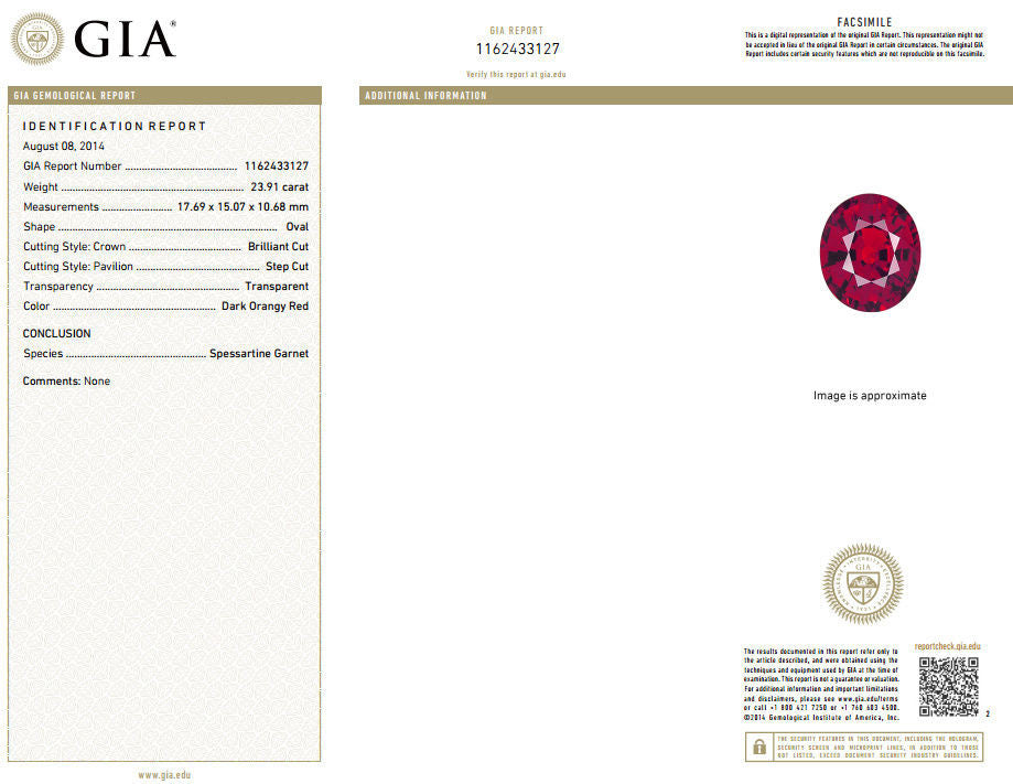 26.31ct GIA Certified Natural Red Spessartite Garnet & Diamond 18K Gold Engagement Ring for Women - Perfect for Weddings, Anniversaries & Special Occasions