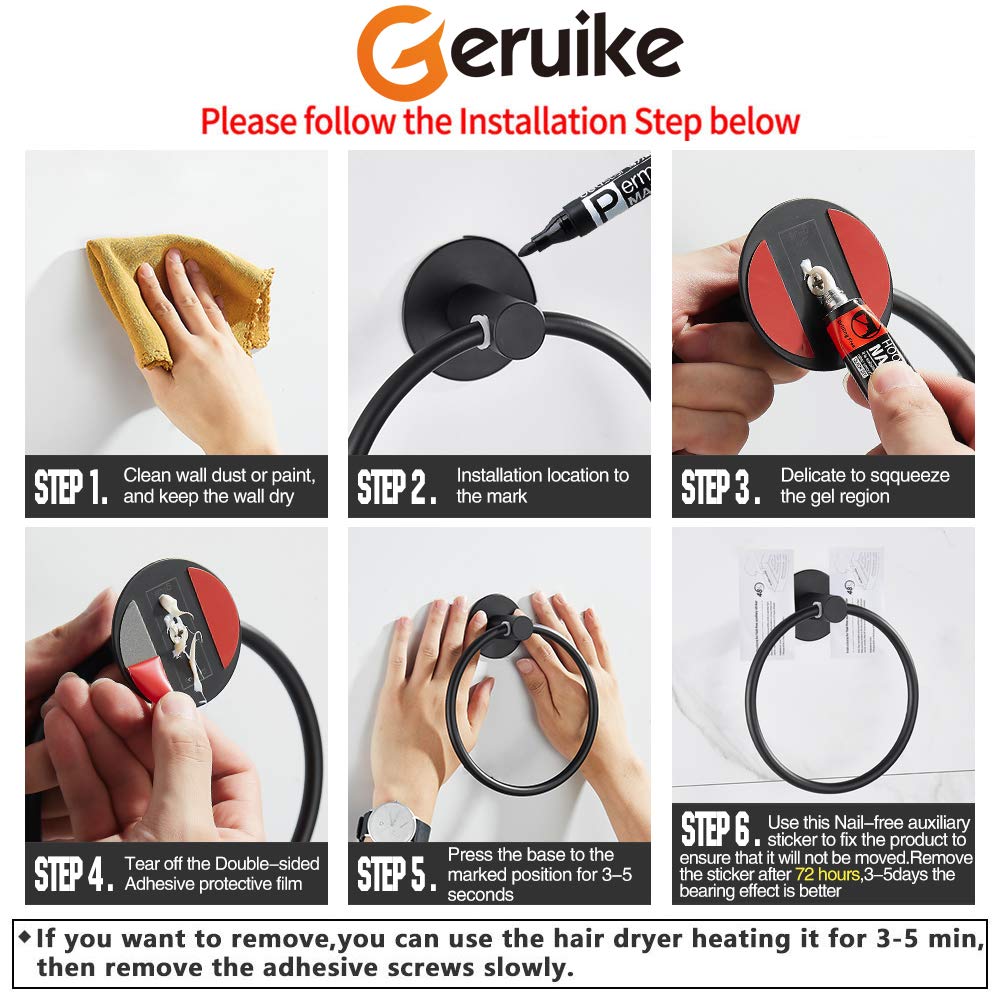 GERUIKE Self Adhesive Towel Ring - Stainless Steel Rustproof Bathroom Towel Holder, Wall Mounted Hand Towel Ring for Kitchen & Bathroom Organization