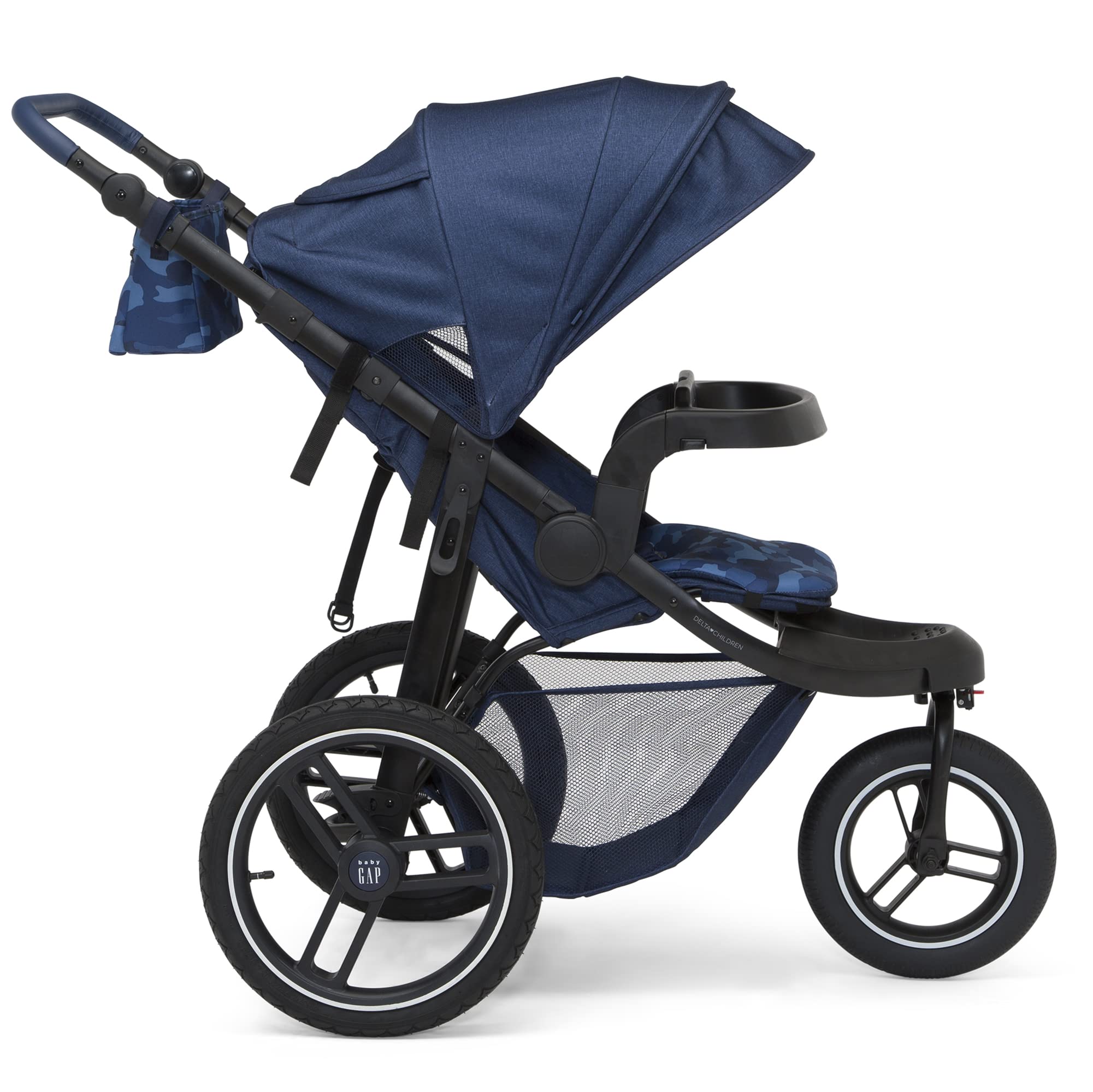 BabyGap Trek Lightweight Jogging Stroller - Adjustable Canopy & Reclining Seat with Car Seat Adapter | Eco-Friendly Navy Camo Design | Perfect for Running, Walking & Outdoor Adventures with Baby