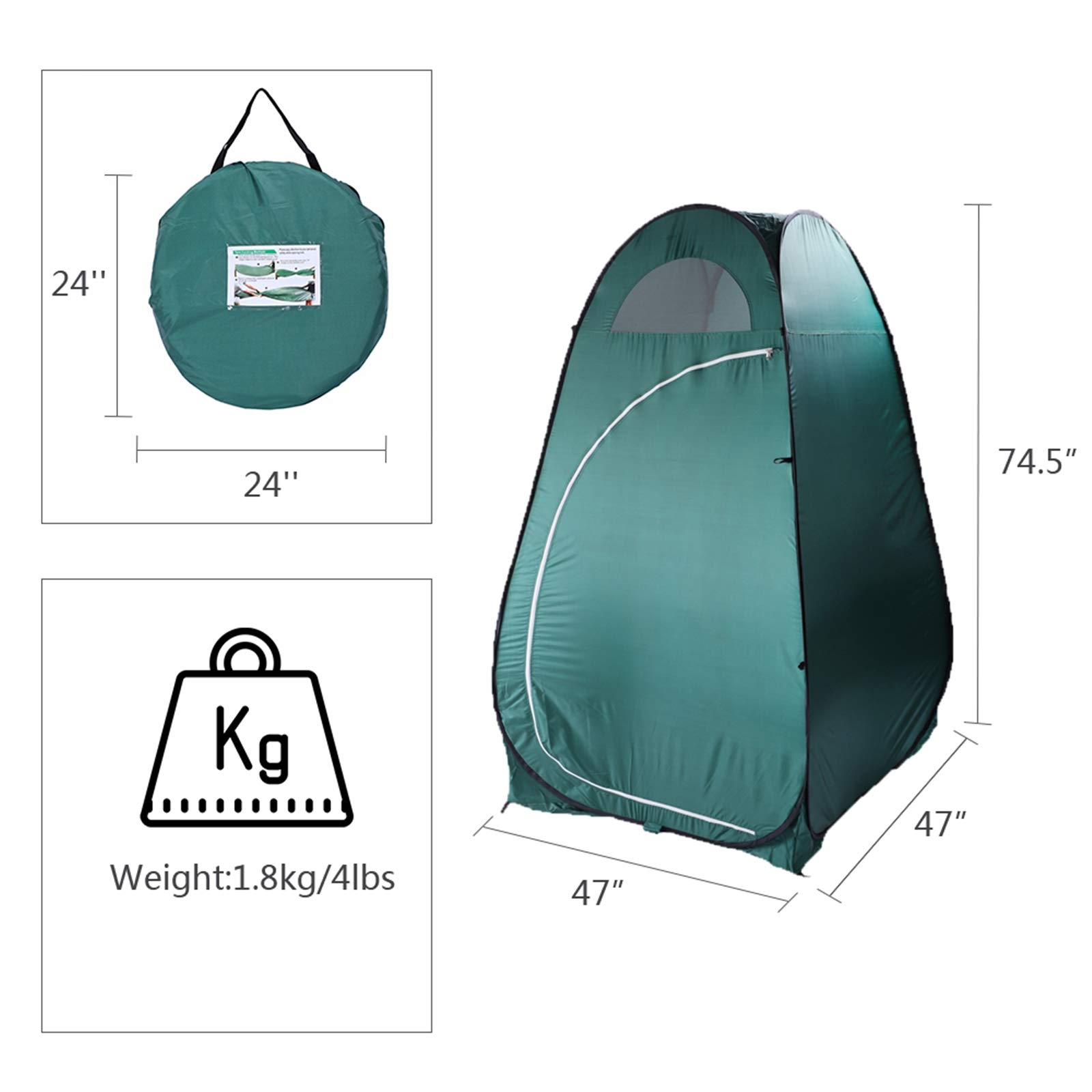Outvita Pop Up Shower Tent - Instant Privacy Changing Room & Portable Toilet Tent for Camping, Beach, Hiking - 6.23FT Lightweight Outdoor Shelter with Carry Bag & 4 Stakes - Perfect for Changing Clothes, Showering, and Toilet Use at Outdoor Events