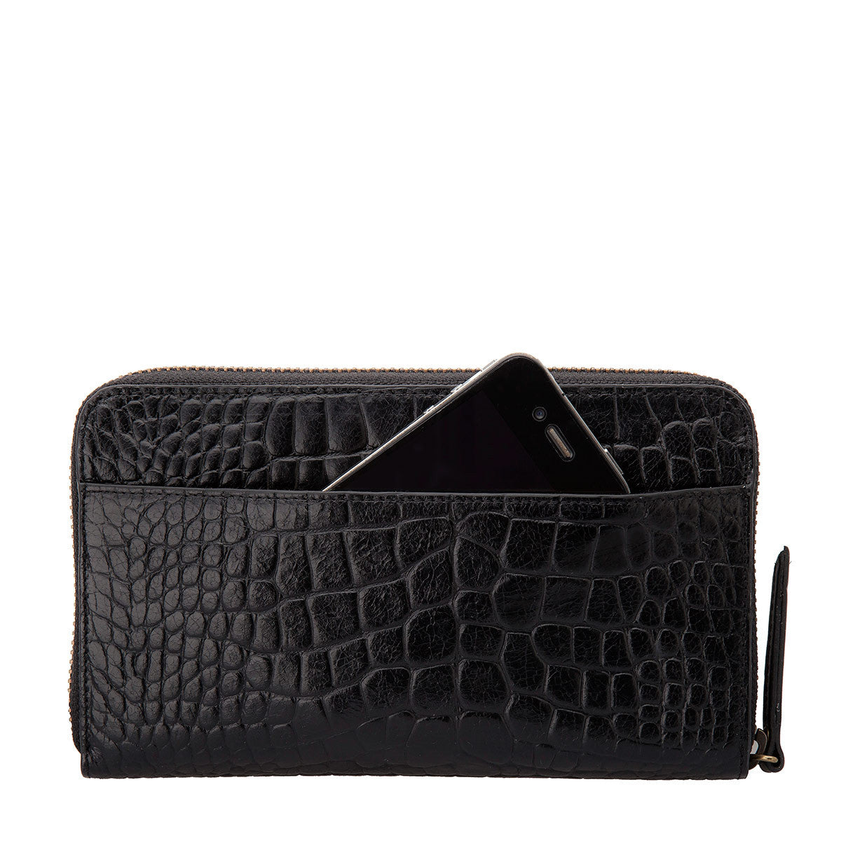 Delilah Black Crocodile Embossed Leather Wallet for Women - Stylish RFID Blocking Bifold Credit Card Holder for Everyday Use & Travel