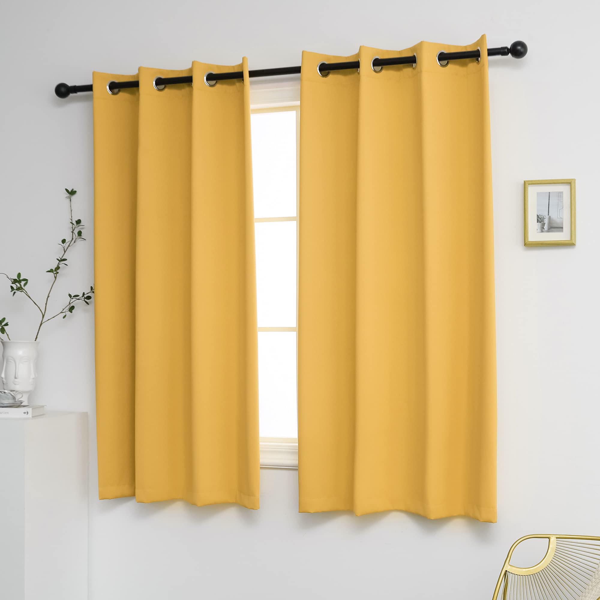 63 Inch Blackout Curtains for Bedroom - Thermal Insulated Room Darkening Drapes with Privacy Protection - Mustard Yellow Window Panels (52x63 Inch, Set of 2) - Perfect for Nursery, Home Theater & Light-Sensitive Sleepers