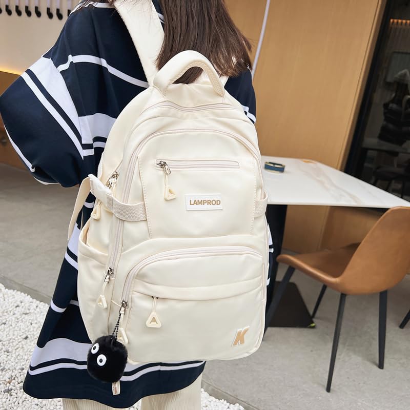 Stylish Aesthetic Backpack for Girls - Large Capacity School Backpack for Middle & College Students - Cute Casual Daypack for Travel & Daily Use (White) - Perfect for School, Commuting & Weekend Trips