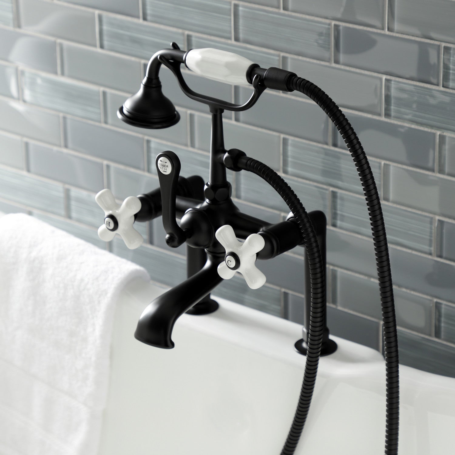 Vintage Matte Black Clawfoot Tub Faucet with Hand Shower - 3-Handle 2-Hole Deck Mount Bathroom Fixture for Antique Style Bathrooms | Perfect for Classic Home Renovation & Luxury Spa Experience