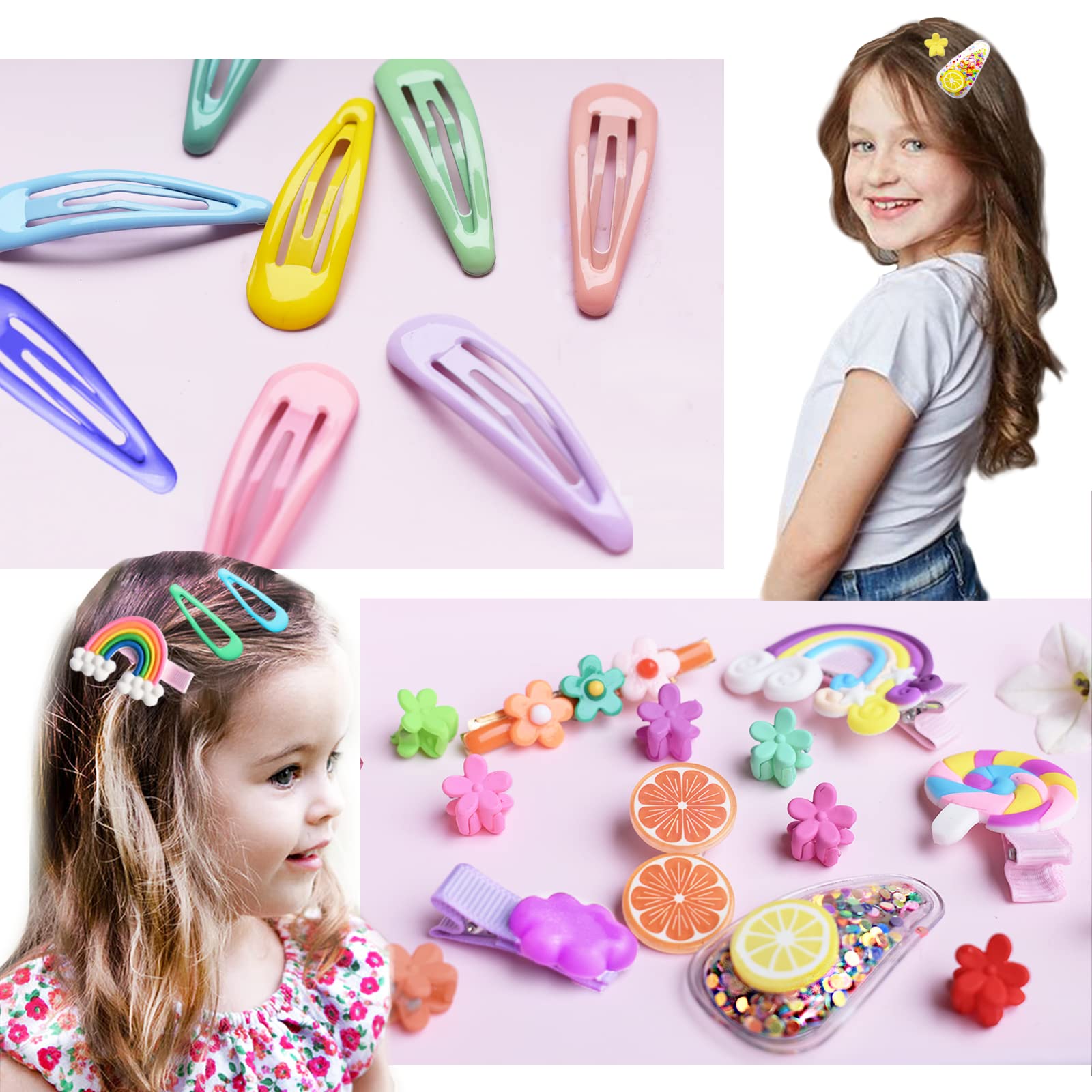 292PCS Baby Hair Clips Set - Cute Toddler Girls Hair Accessories with Flowers, Candy & Fruits Design - Colorful Rainbow Hair Clips for Kids Styling - Perfect for Parties, School & Daily Outfits