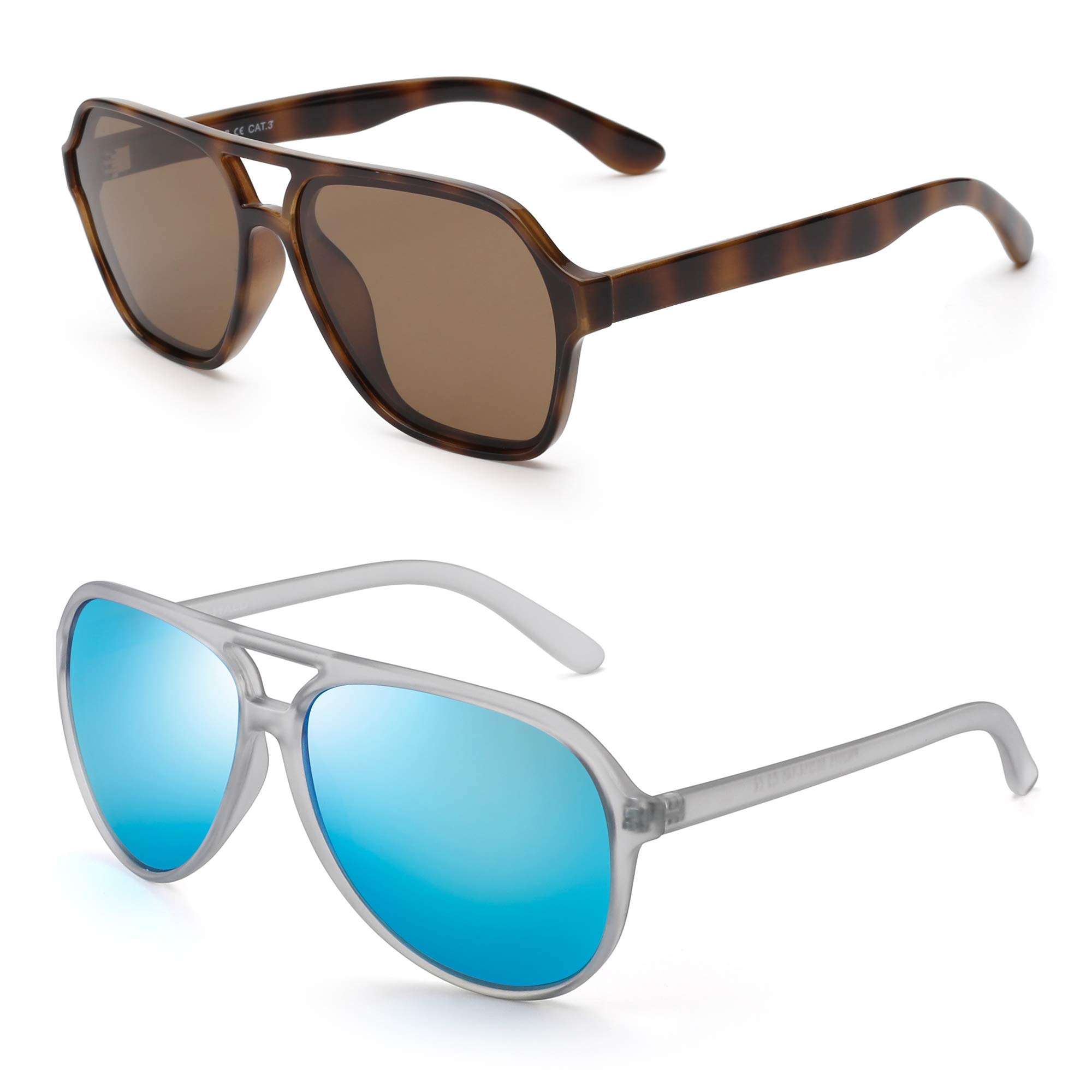 GLINDAR Classic Polarized Aviator Sunglasses for Men - Tortoise Frame & Blue Lenses - UV Protection, Fashion & Outdoor Activities (Driving, Beach, Travel)