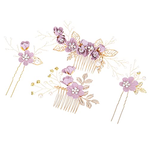 4Pcs Elegant Alloy Fake Pearl Crystal Leaf Flower Hair Clips for Girls - Wedding Bridal Hair Accessories Set - Perfect for Parties, Prom, and Special Occasions