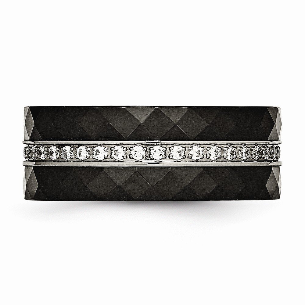 Stainless Steel Polished Faceted Black Ceramic CZ Ring for Men & Women - Elegant Wedding Band, Anniversary Gift, Fashion Jewelry for Everyday Wear