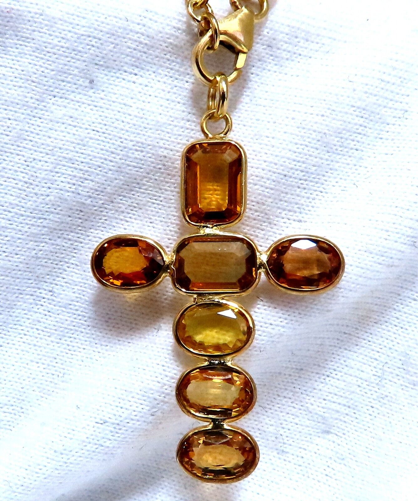 22ct Multicolor Natural Sapphire Rosary Necklace with 14kt Gold Cross & Chain - Elegant Religious Jewelry for Women, Perfect for Church, Weddings & Daily Wear