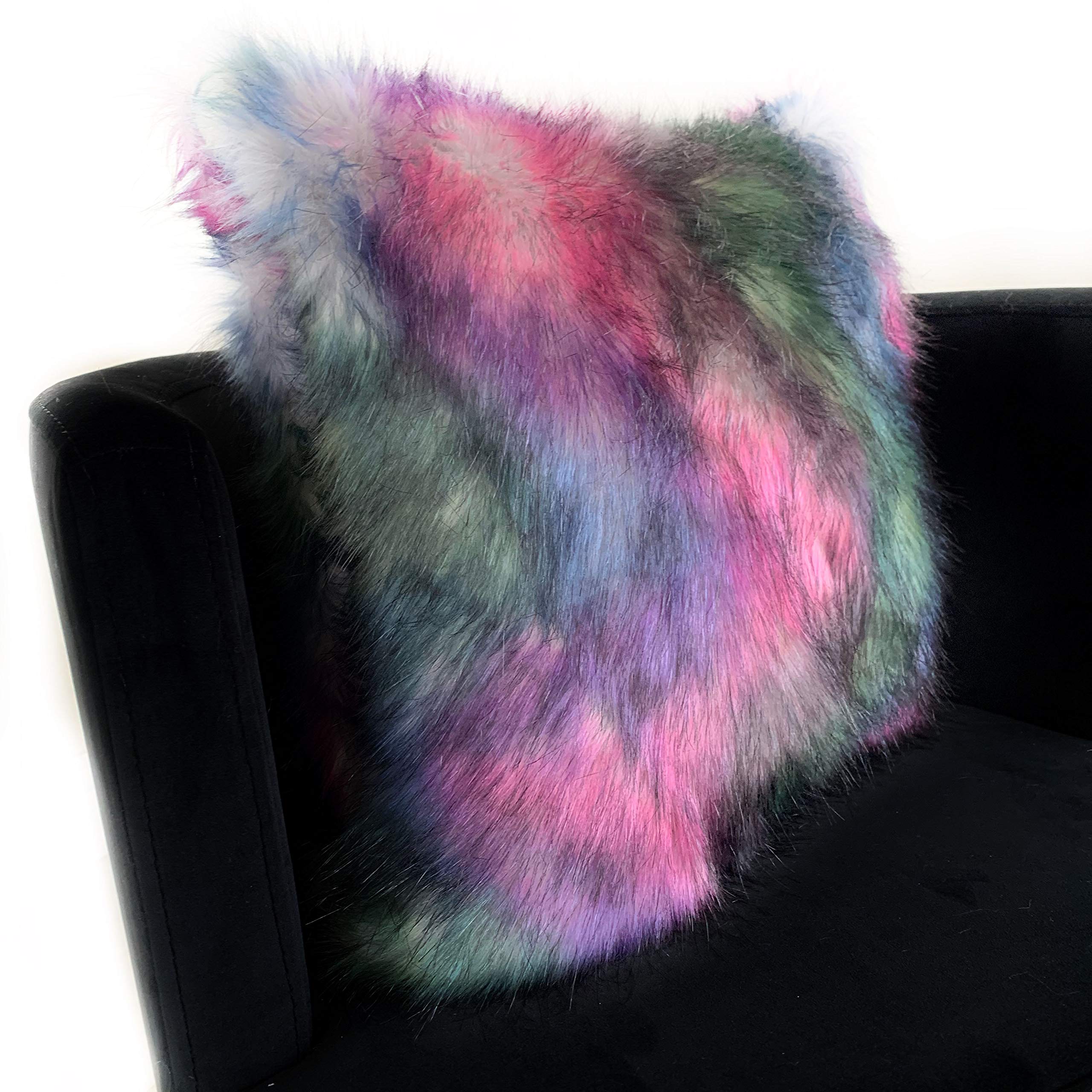 Luxury Faux Fur Throw Pillow 18x18 Inches - Plutus Northern Lights Animal Print (Green, Purple, Blue) Double Sided Decorative Pillow for Sofa, Bed & Home Decor