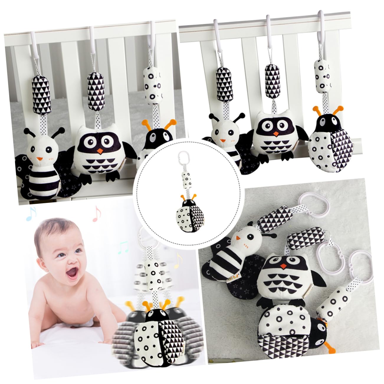 WHAMVOX Black and White Animal Wind Chimes - High Contrast Newborn Sensory Toys for Strollers, Cribs & Playtime | Soft Plush Baby Developmental Toy for Visual Stimulation
