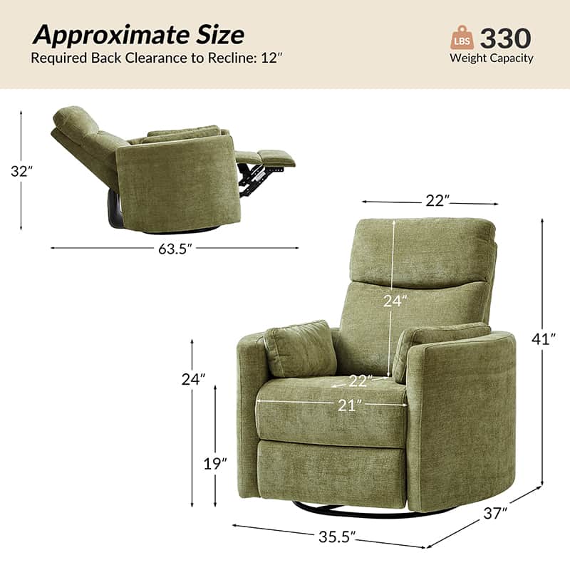 Monica Swivel Rocker Power Recliner Chair with Adjustable Headrest & Lumbar Support - Optional Removable Pillows - Perfect for Living Room, Home Theater & Relaxation