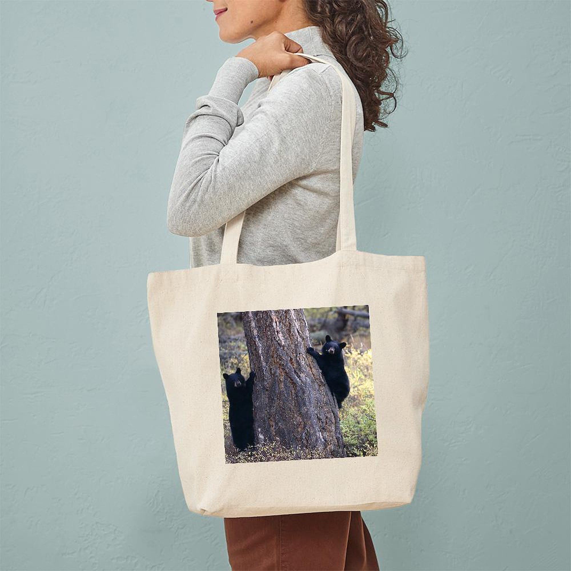 Black Bear Cubs Tote Bag - Natural Canvas Reusable Shopping Bag for Groceries, Beach & Everyday Use | Eco-Friendly Cotton Carryall