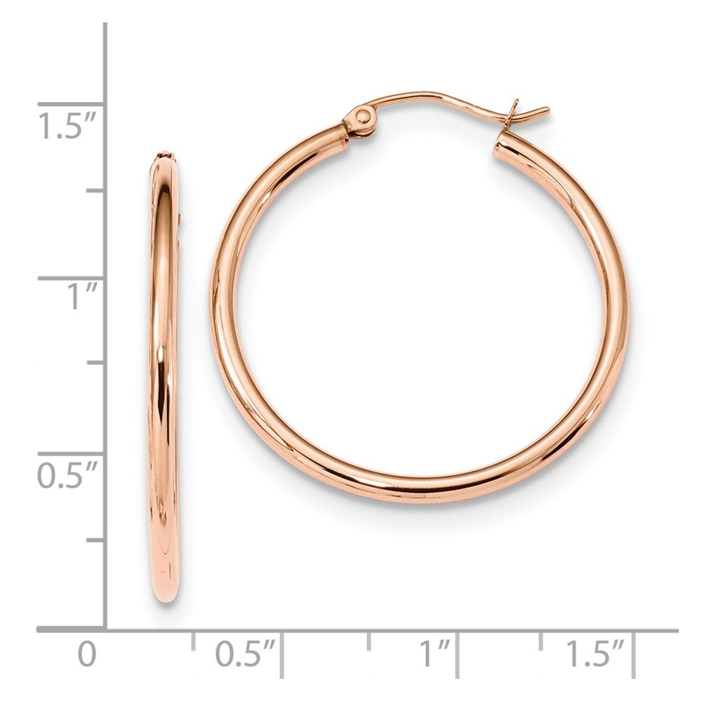 10K Rose Gold Polished 2mm Tube Hoop Earrings for Women - Dainty Minimalist Everyday Jewelry Gift - Perfect for Work, Date Night & Special Occasions