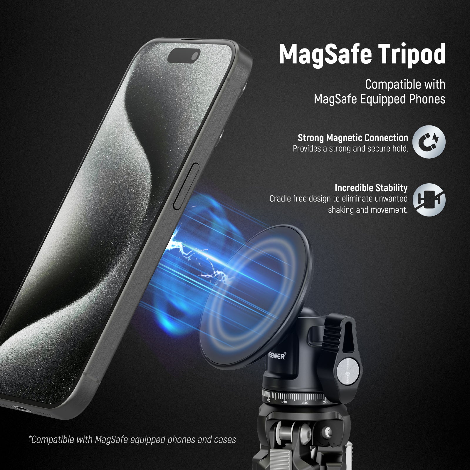 NEEWER PA010+TP29 Magnetic Phone Tripod Stand with MagSafe Compatibility - Perfect for iPhone Photography, Vlogging, and Hands-Free Video Calls