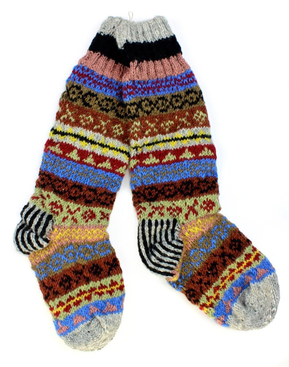 Cozy Grey & Multi-Color Wool Slipper Socks for Women & Men - Warm Winter House Shoes for Indoor Comfort, Relaxation & Cold Weather - Perfect for Lounging, Yoga & Home Office Use