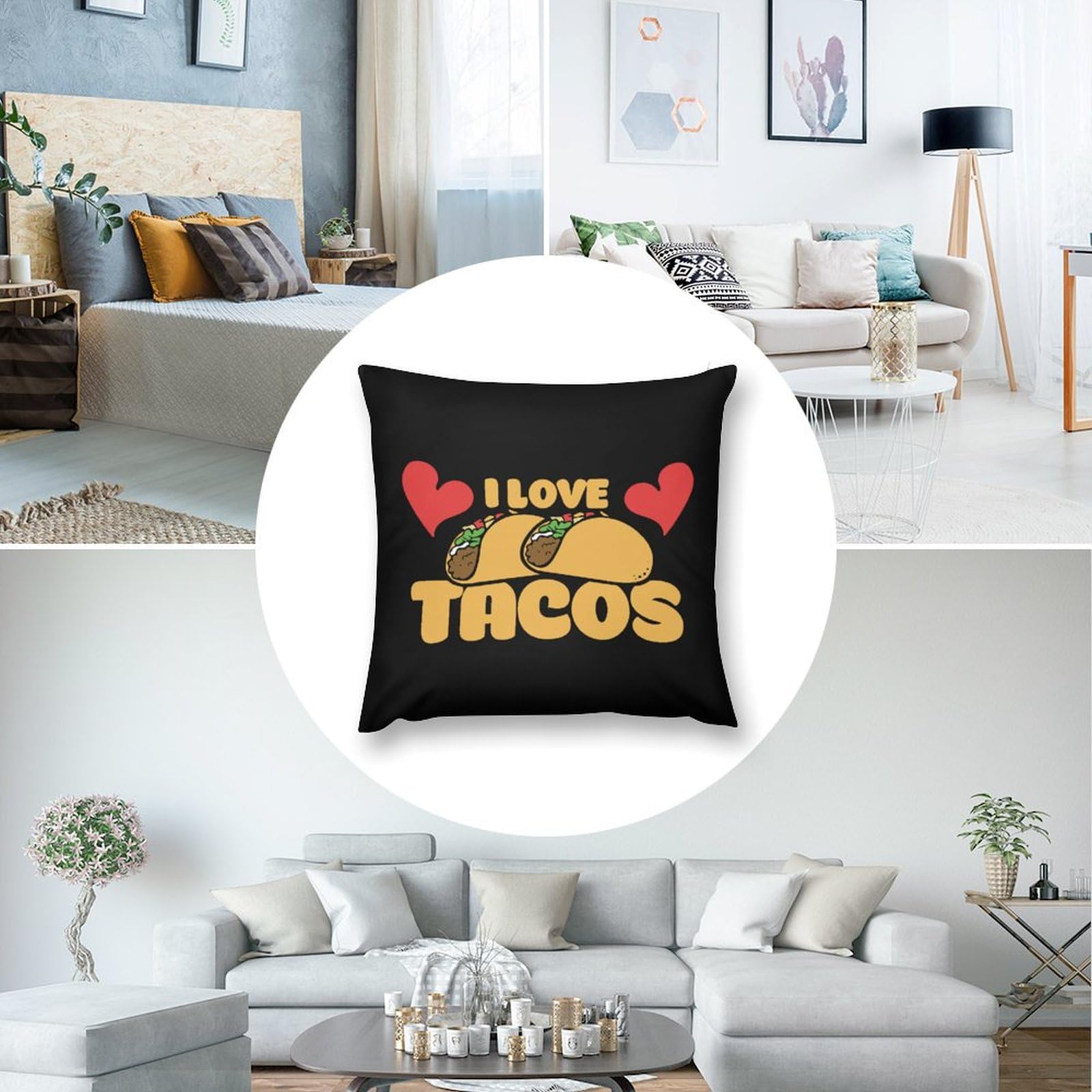 I Love Tacos Plush Pillow Covers - Ultra Soft 16x16 Inch Decorative Throw Pillow Cases for Couch, Bed & Sofa (Set of 4) - Perfect for Home Decor, Living Room & Cozy Movie Nights