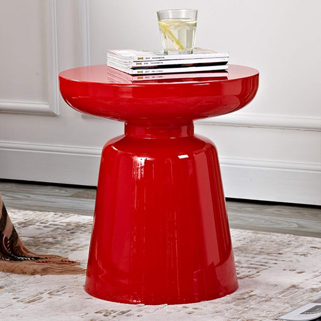 **Red Glossy Metal Round Side Table - Small Space Accent Table for Living Room, Bedroom, Coffee Corner & Bar Decor - Modern End Table for Home & Office**