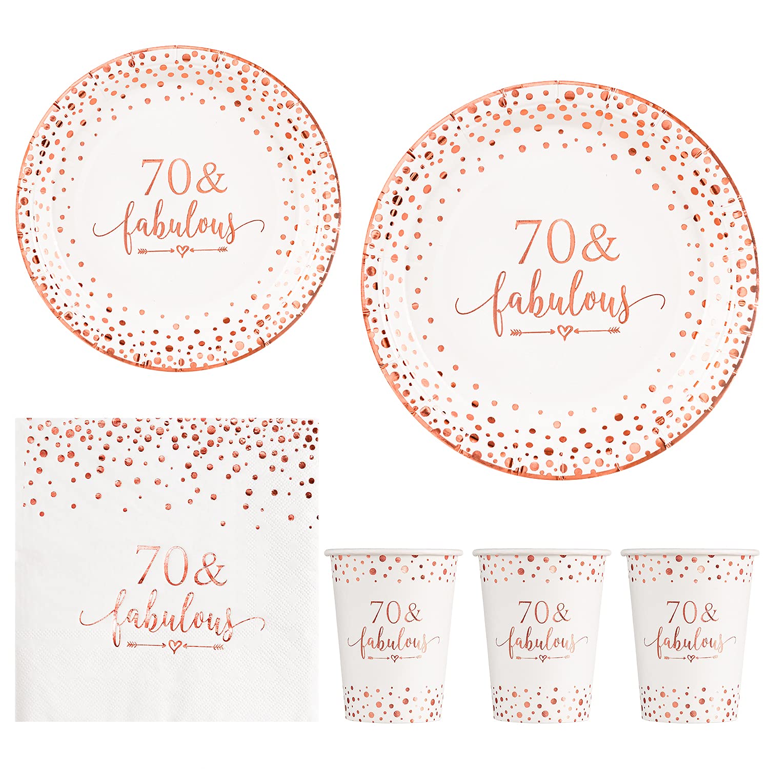 Elegant Rose Gold Foil 70th Birthday Party Supplies Set - 24-Piece Disposable Tableware (9