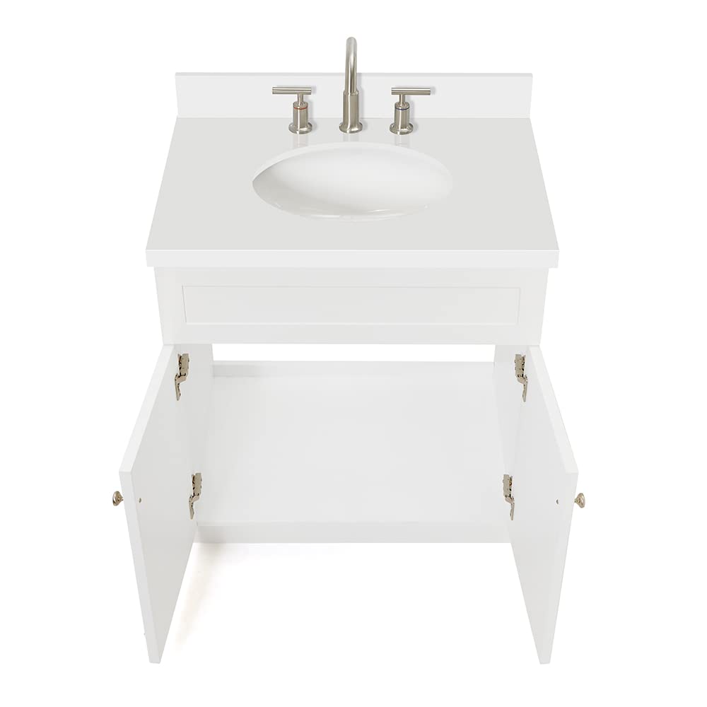 Ariel Hamlet 31 Inch White Bathroom Vanity Set with Sink - Solid Wood Vanity Cabinet, White Quartz Countertop, Oval Undermount Single Sink, Soft Closing Doors - Perfect for Modern Bathrooms, Powder Rooms & Home Renovation