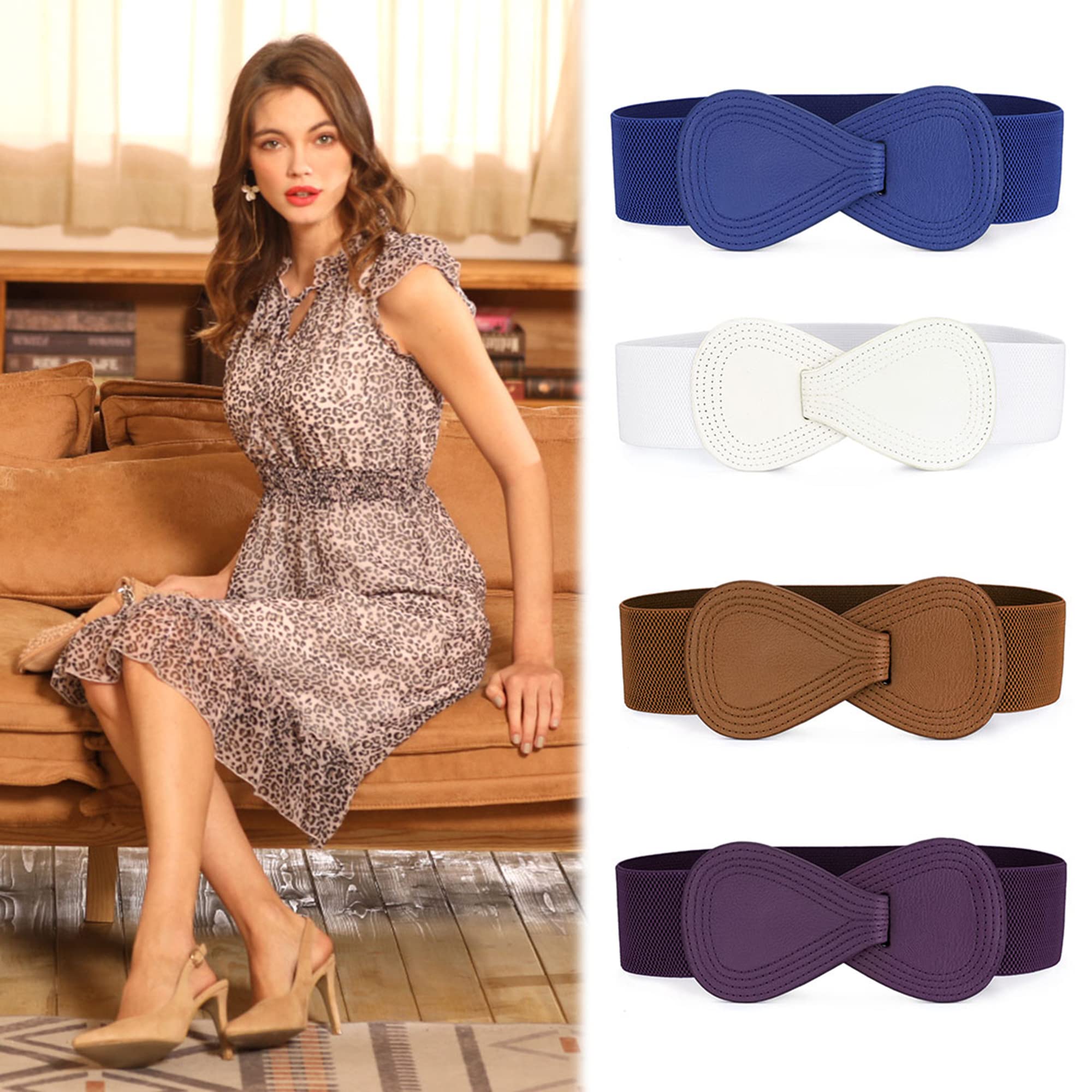 Allegra K 2-Pack Women's Plus Size Stretch Waist Belt with Interlock Buckle - Elastic Dress Belt for Dresses, Skirts & Formal Wear | Comfortable & Adjustable Fashion Accessory