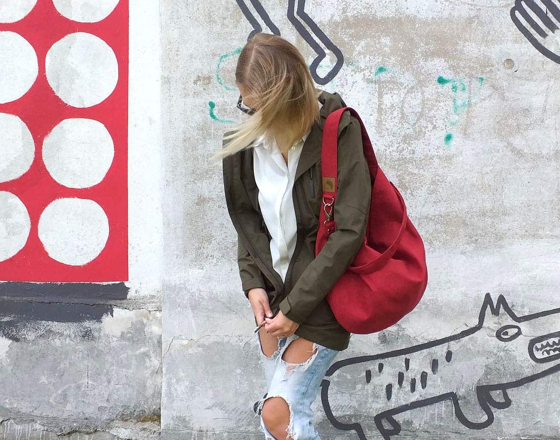 Stylish Red Hobo Bag with Adjustable Strap - Large Crossbody, Shopping, Work & School Bag in Eco Suede & Vegan Faux Leather - Perfect for Daily Commute, Office & Casual Outings