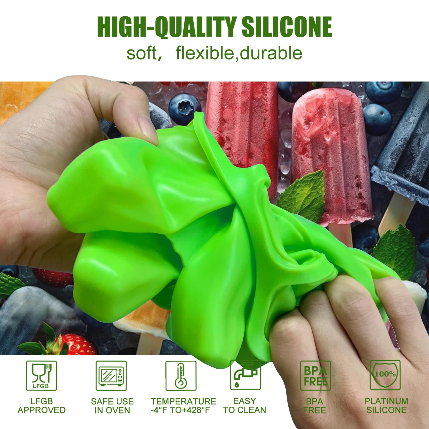 6-Piece Silicone Popsicle Molds BPA Free - Reusable Ice Pop Maker with Sticks for Kids & Adults | Perfect for Summer Treats, Healthy Snacks & DIY Frozen Desserts