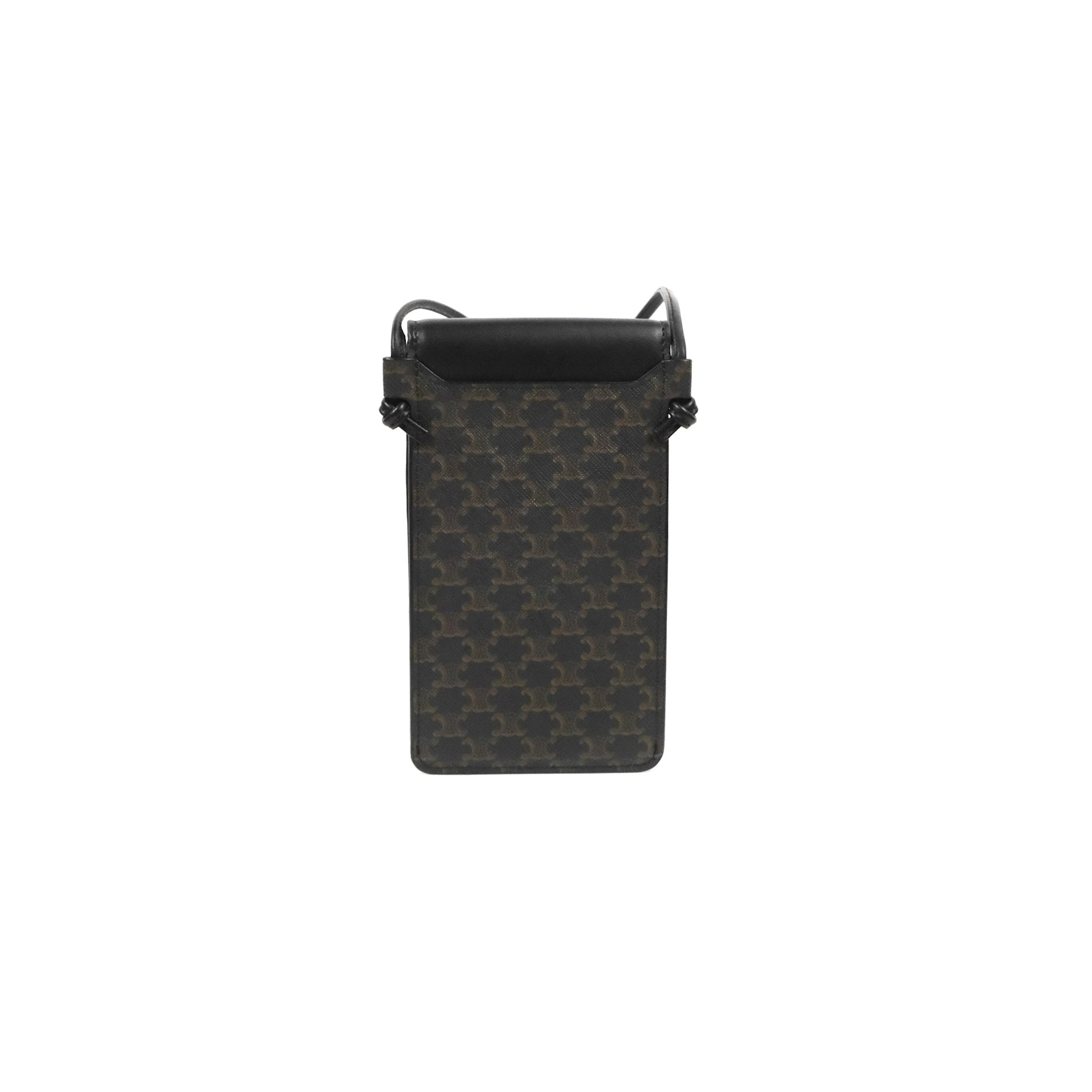 Celine Triomphe Canvas Phone Pouch with Flap - Black Lambskin Leather Crossbody Bag for Women | Perfect for Everyday Use, Travel & Special Occasions