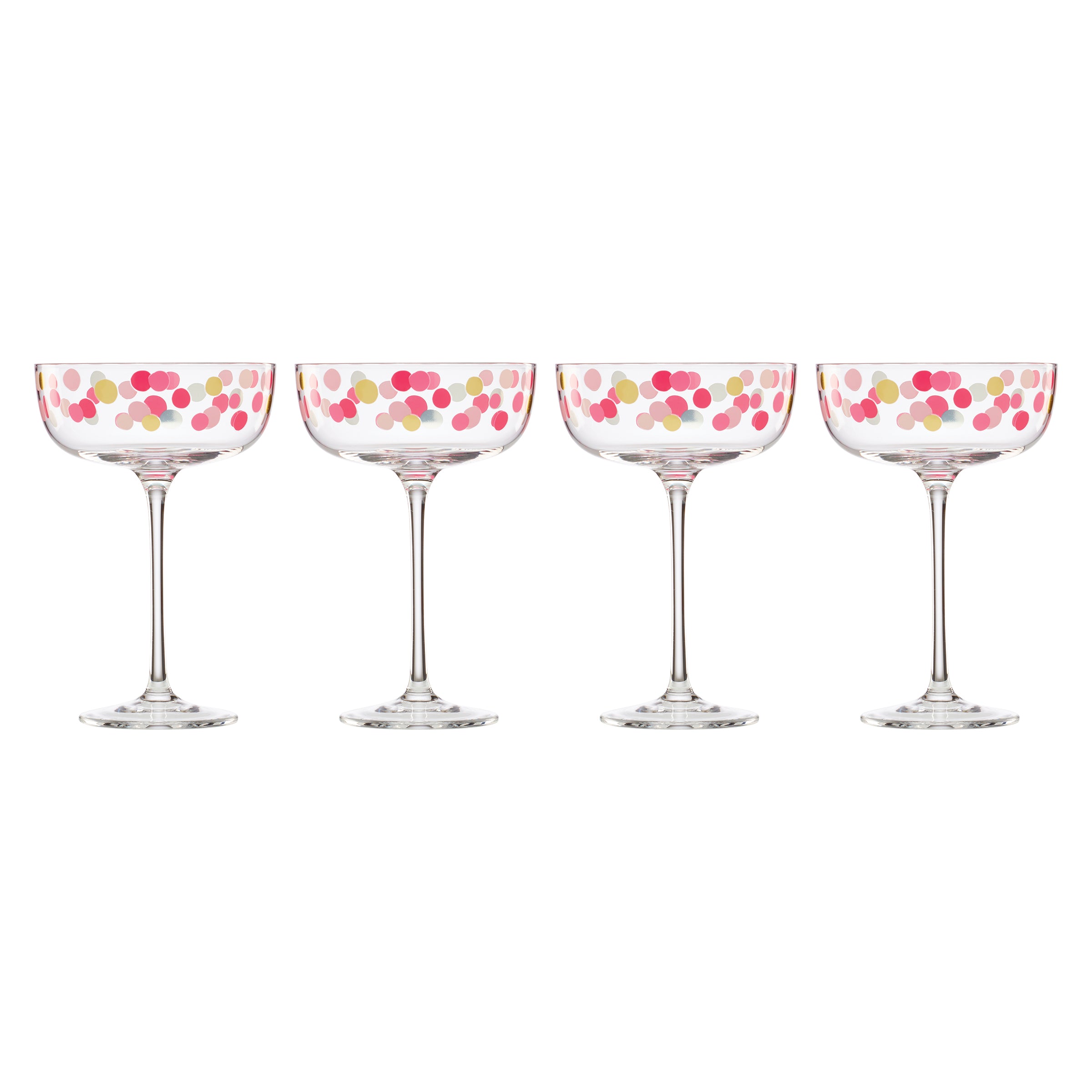 Premium Confetti Coupe Glasses Set of 4 - Elegant Champagne Flutes for Weddings, Parties & Celebrations - Perfect for Toasting, Bridal Showers & Special Occasions