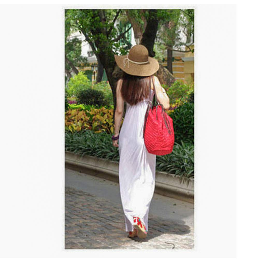 Boho Straw Shoulder Bag with Leather Tassels - Summer Beach Tote for Women