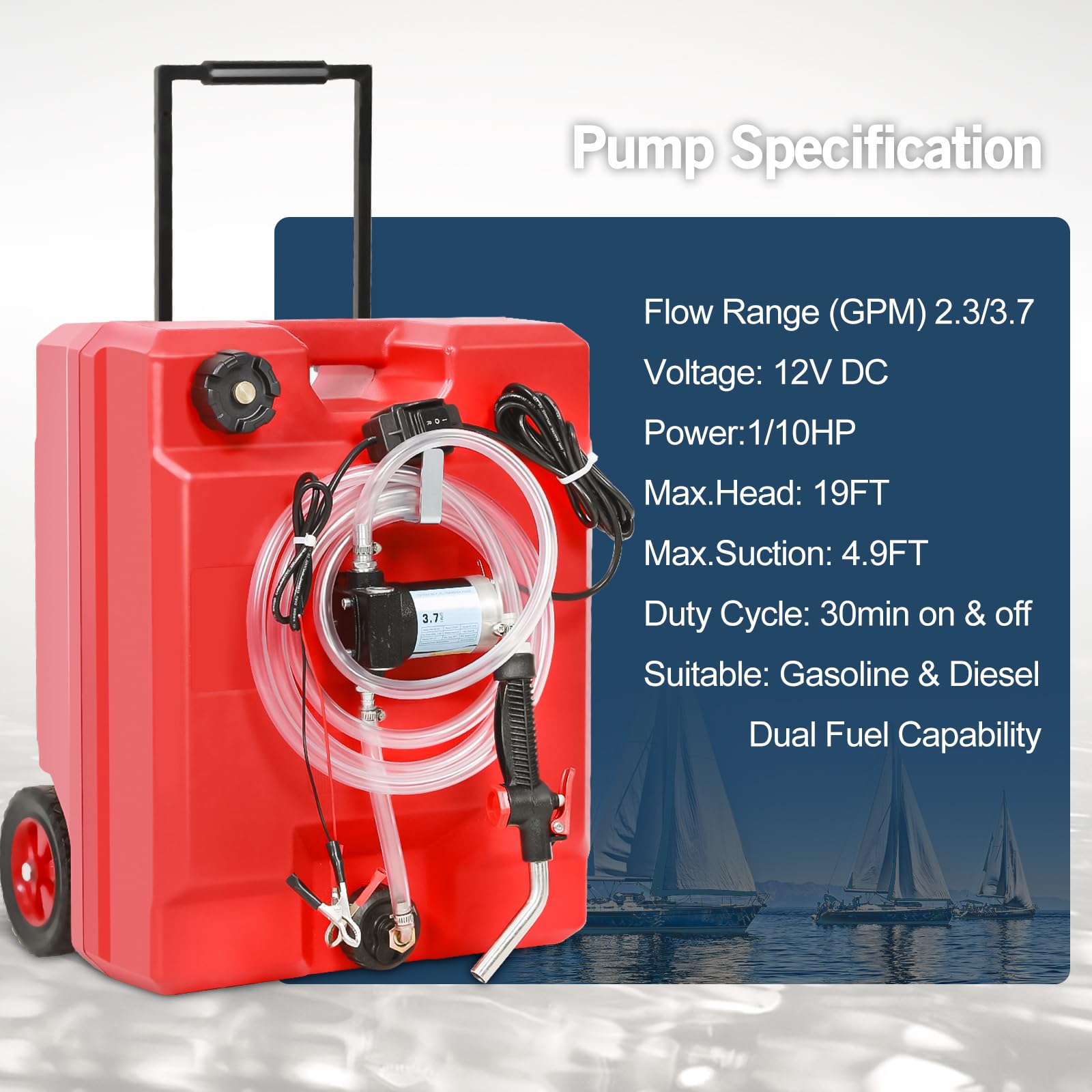 13 Gallon Portable Fuel Caddy Tank with 12V DC Electric Pump - Gas & Diesel Transfer with Reversible Flow, Overheat Protection & Switch Control - Adjustable Handle & Heavy-Duty Wheels - Ideal for Construction Sites, Farms & Emergency Fuel Storage