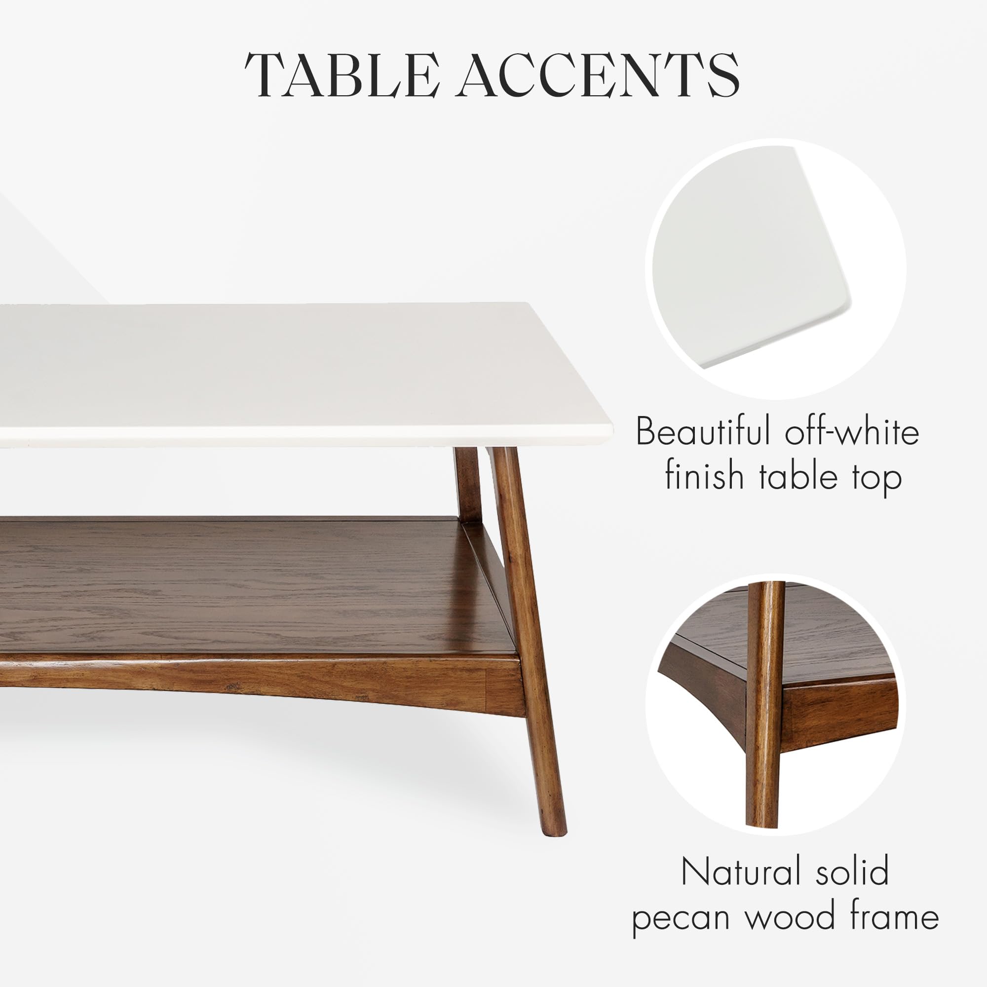 Madison Park Solid Wood Rectangular Coffee Table with Storage Shelf - Minimalist Living Room Accent Furniture in Off-White/Pecan Parker | Perfect for Small Spaces, Modern Decor & Coffee Table Storage Solutions