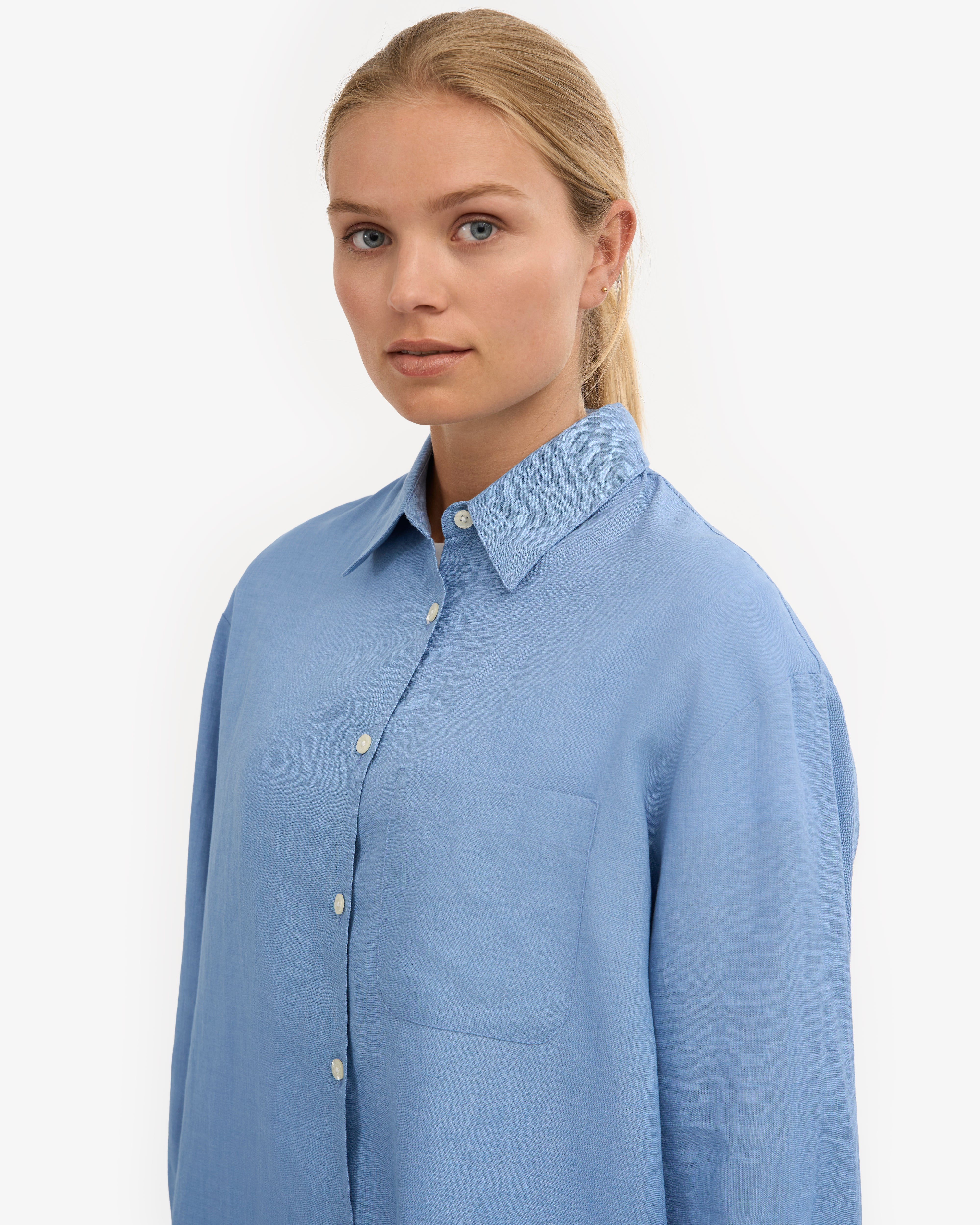 Premium Linen Oversized Shirt for Women - Soft & Breathable Seaside Blue Button Down Top - Perfect for Beach Vacation, Summer Outfits & Casual Wear