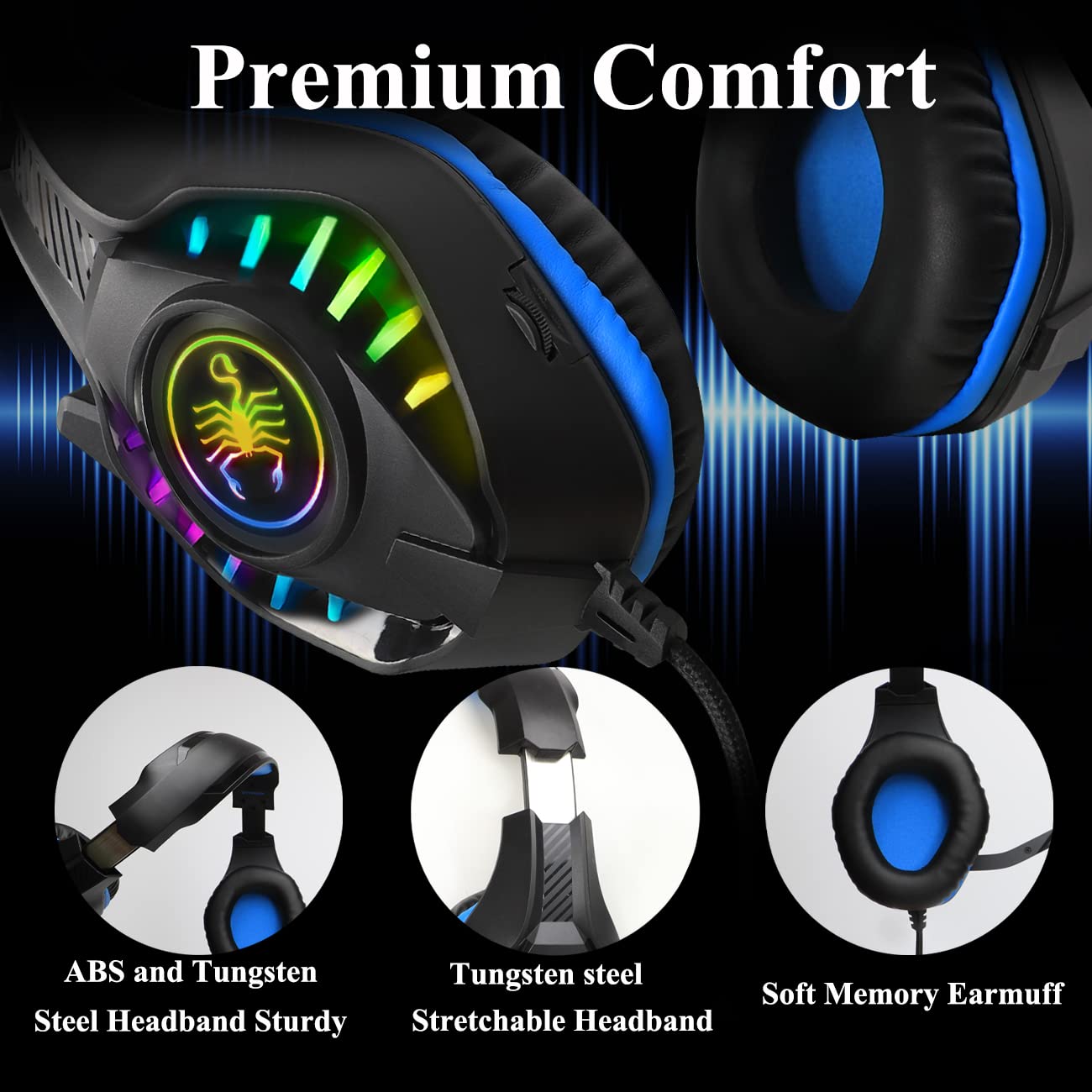 SVYHUOK Professional Gaming Headset with Mic - 7.1 Surround Sound Over-Ear Headphones for PC, PS4, Xbox One, Switch - LED Lights, Bass Boost, Memory Foam Earmuffs - Perfect for Online Gaming, Streaming & Teen Gifts