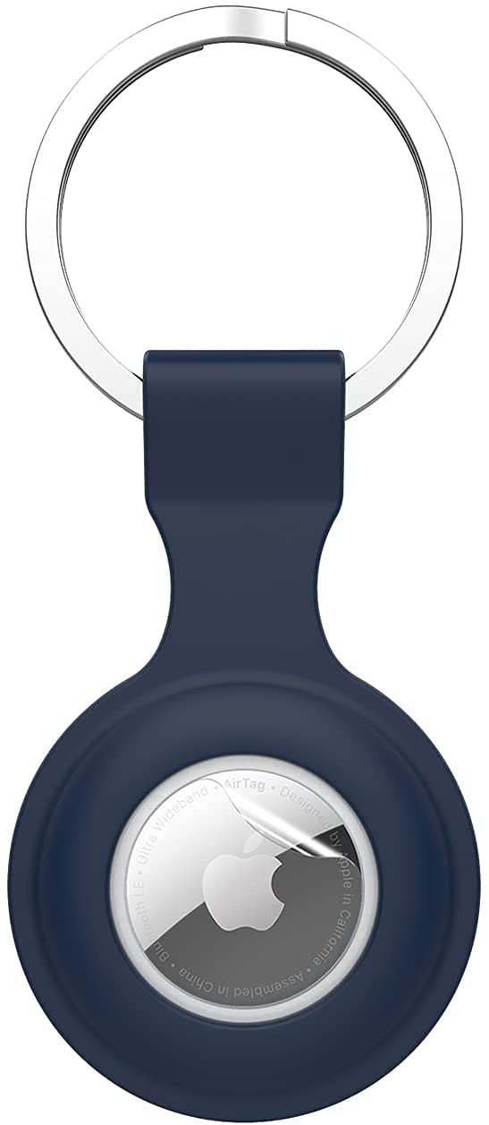 Silicone Airtag Case with Keychain - Shockproof & Anti-Scratch for Keys & Pets (Deep Blue) - Perfect for Dog Collars & Keyrings
