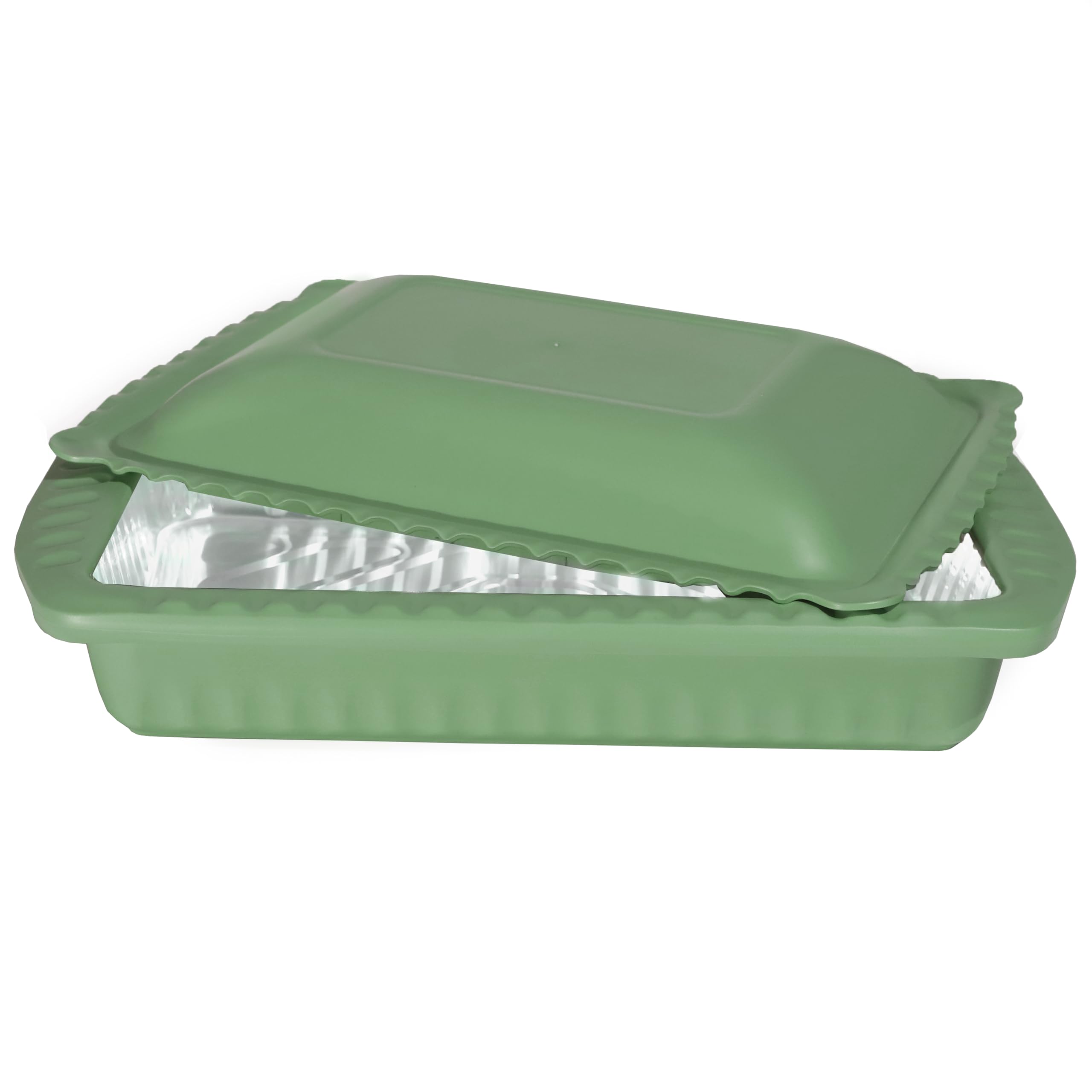 Heat-Resistant 9x13x2 Casserole Carrier with Locking Lid & Handles - Includes 1 BPA-Free Foil Pan, Doubles as Serving Dish - Perfect for Potlucks, Parties & Safe Food Transport - Sage Green