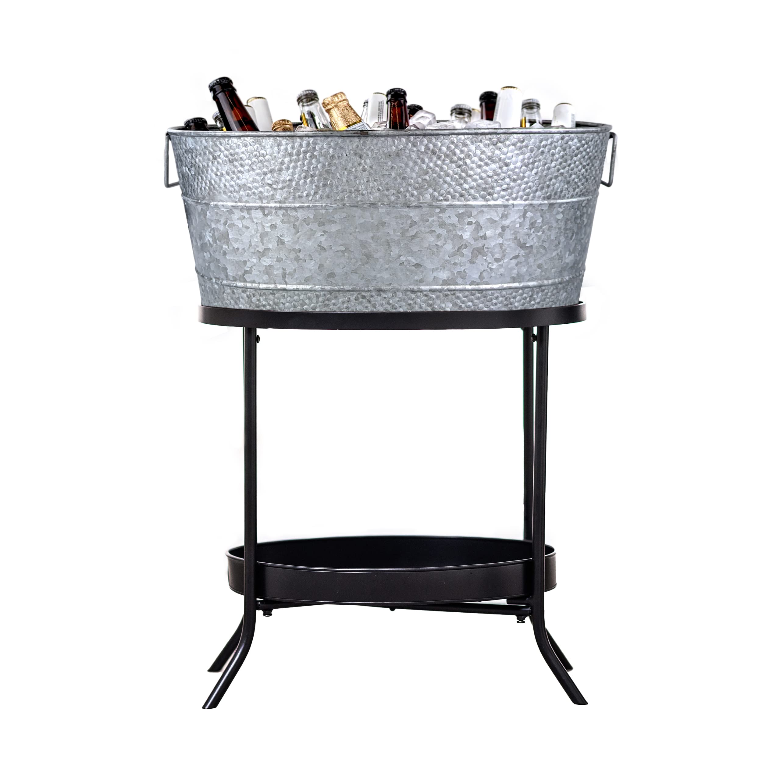 BREKX Aspen 25-Quart Galvanized Beverage Tub with Stand - 6 Gallon Drink Cooler Bucket for Parties, Outdoor Events & BBQs - Leak, Dent & Rust Resistant - Includes Handles & Cooler Stand - Ash Gray