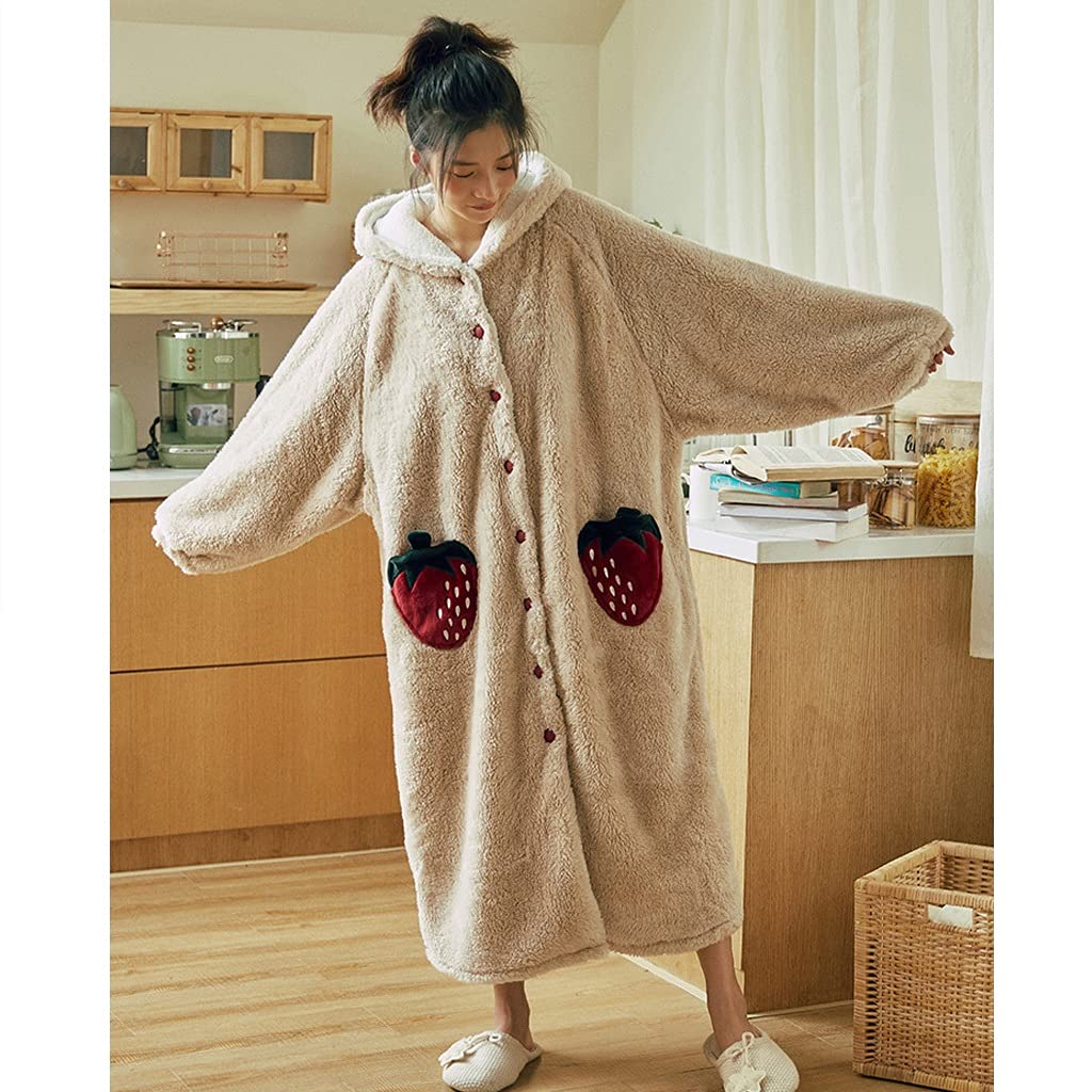 Soft Women's Bathrobe with Hood - Strawberry Coral Velvet Robe for Winter & Autumn | Cozy Homewear, Spa Wear & Lounge Dress for Relaxation