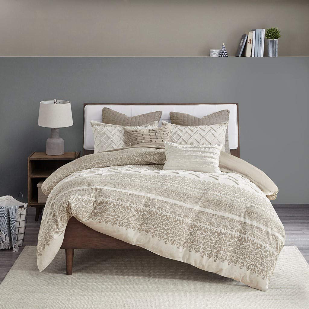**INK+IVY Queen Comforter Set - Chic Chevron Chenille Tufting Boho Bedding, All-Season Lightweight Cotton Comforter with 2 Shams, Mila Taupe (3-Piece) - Perfect for Cozy Bedrooms & Boho Home Decor**