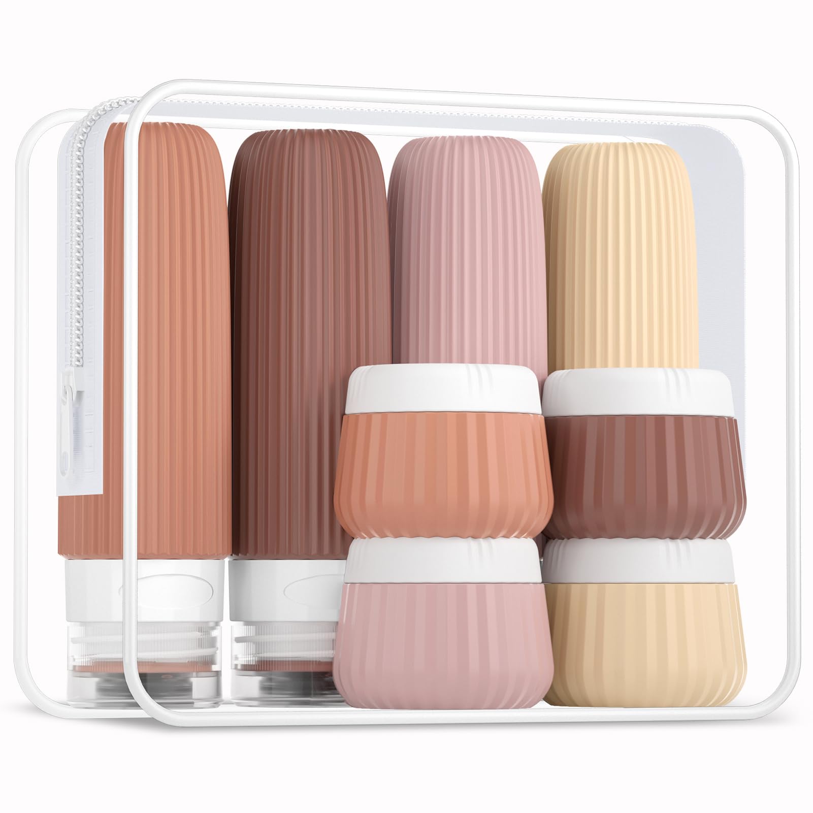 8 Pack TSA Approved Travel Bottles for Toiletries (3 oz) - Leak Proof Silicone Squeezable Containers with Clear Bag - Perfect for Airplane Carry On, Gym, Camping & Vacation Essentials