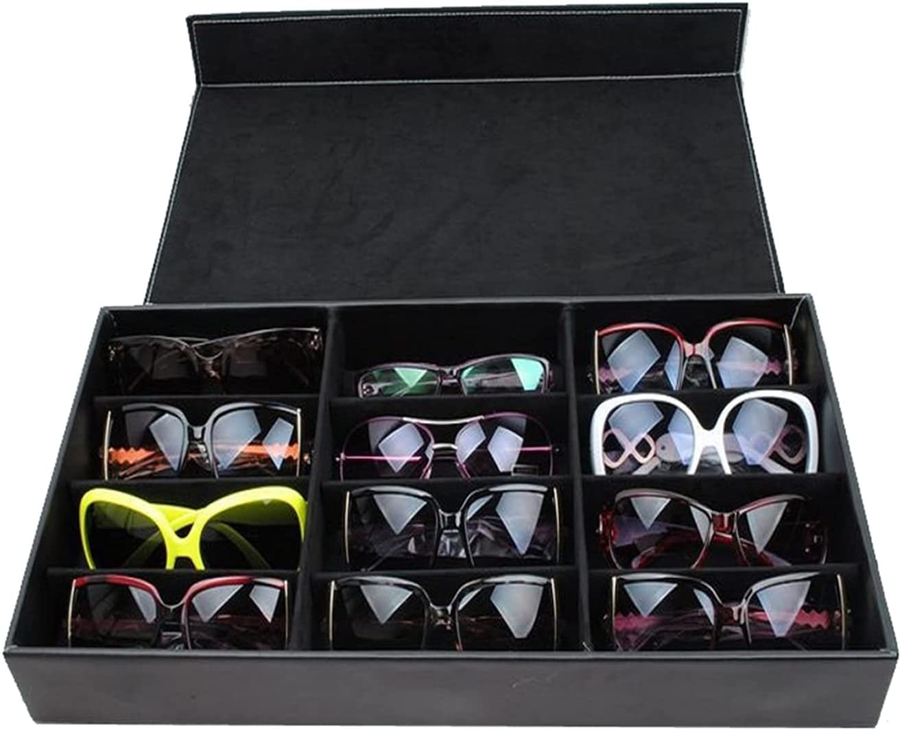 12-Slot Eyeglasses Frame Stand & Jewelry Watch Organizer - Premium Eyewear Storage Box with Grid Design for Sunglasses, Watches & Accessories - Perfect for Home, Office & Travel Organization