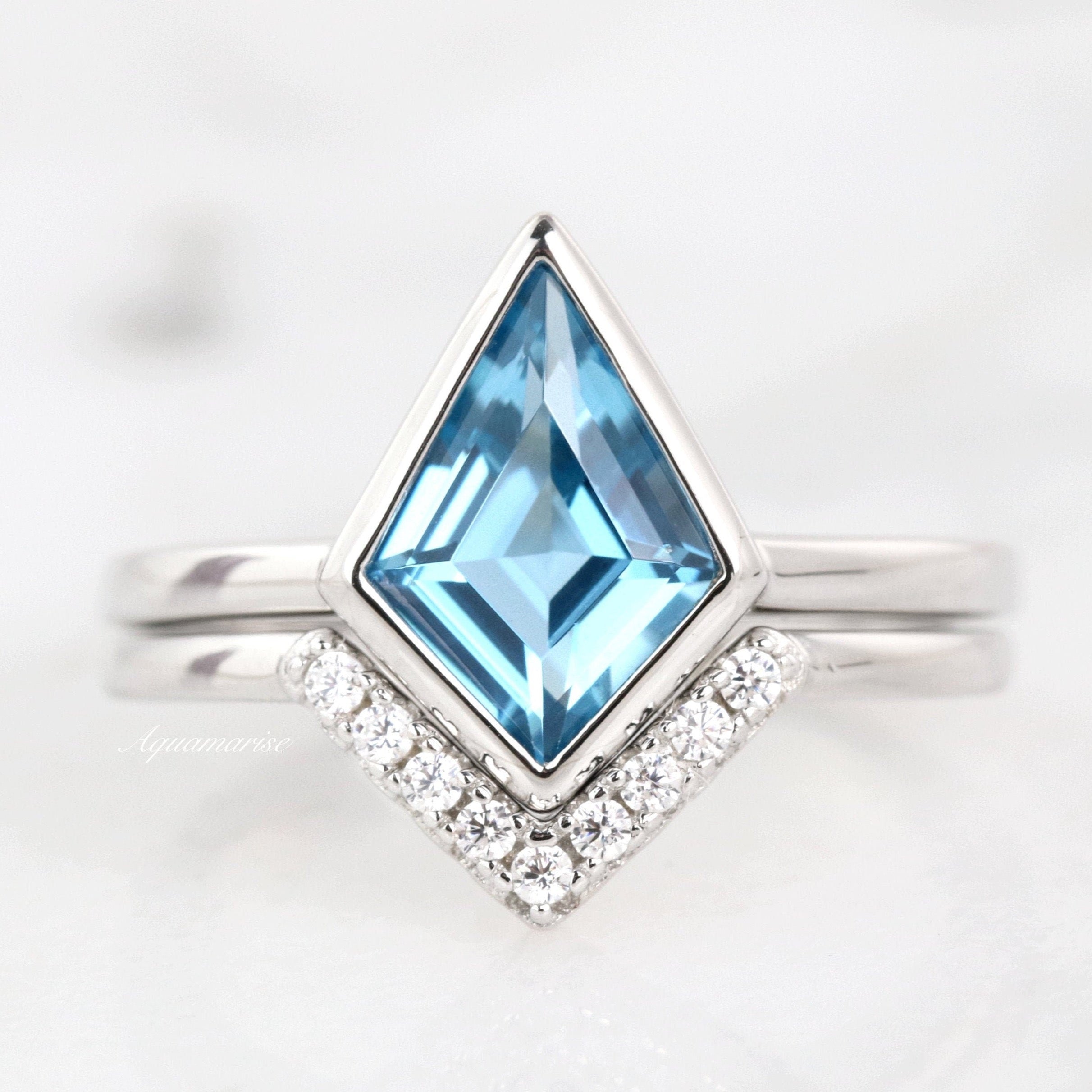 Swiss Blue Topaz Sterling Silver Ring Set for Women | Elegant Kite Design Jewelry Gift for Birthday, Anniversary & Special Occasions