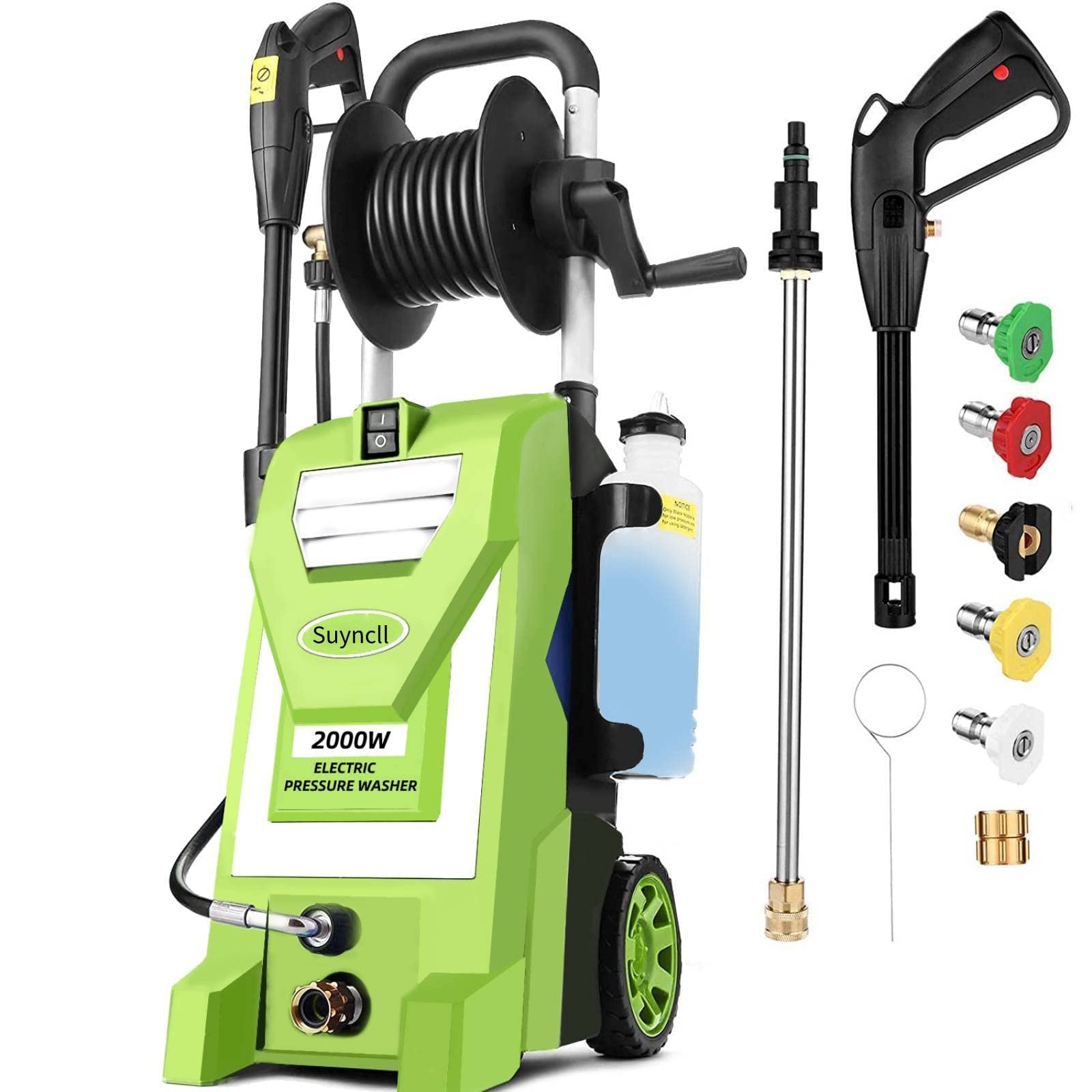 MRliance 2000W Electric Pressure Washer - 2.9GPM High Power Washer with 5 Nozzles & Foam Cannon - Portable Electric Power Washer with Hose Reel for Car Washing, Yard Cleaning, Garden Maintenance & Fence Cleaning - Ideal for Home, Garage & Outdoor Use