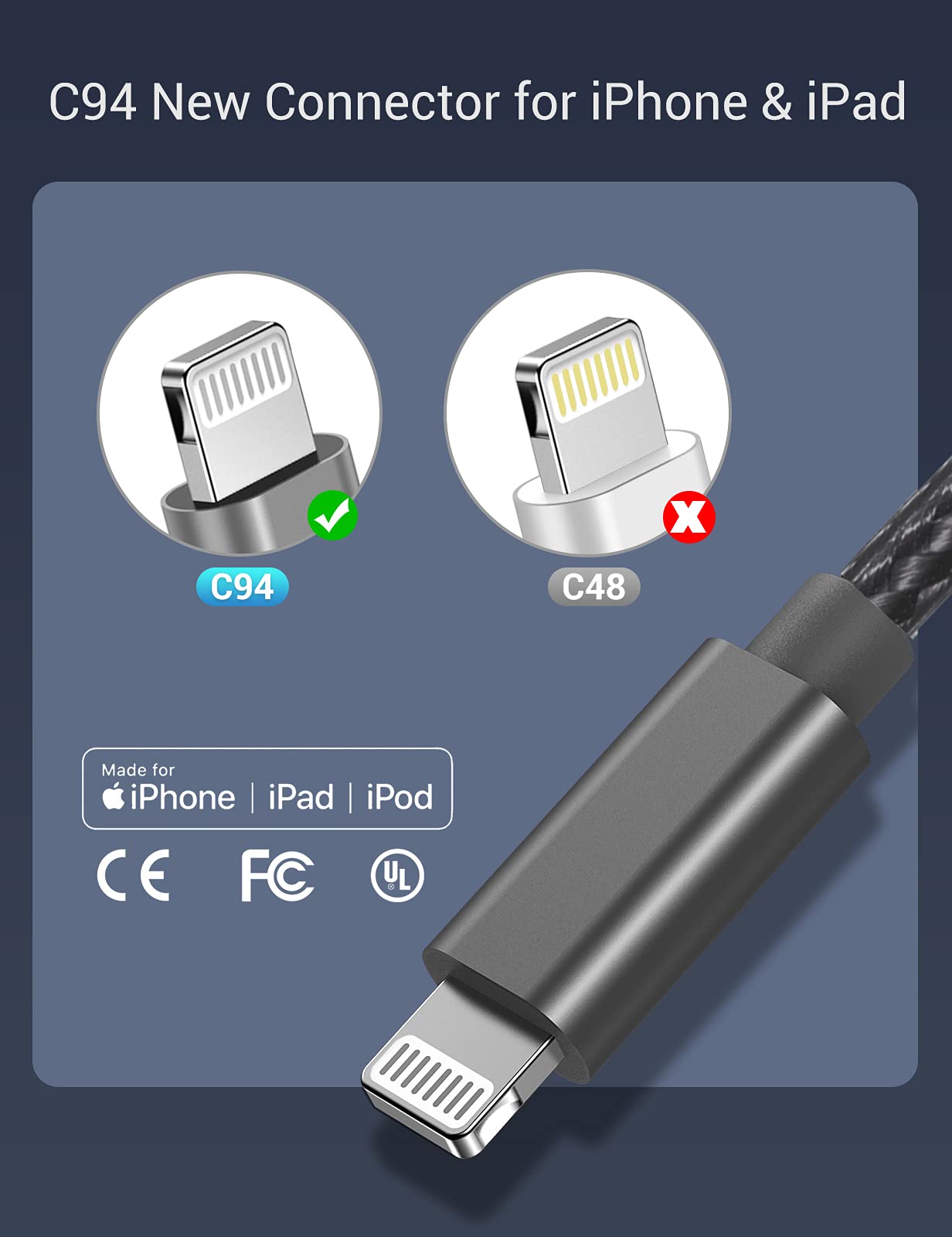 Quntis MFi Certified USB C to Lightning Cable 3Pack (3/6/10 FT) - Nylon Braided Fast Charging Cable for iPhone 14 13 12 11 Pro Max XS XR 8 & iPad - Durable Charger for Home, Office & Travel (Grey)