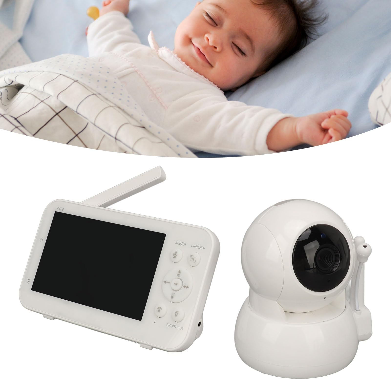 Portable 5in 720P HD Video Baby Monitor with Auto Night Vision & Long Battery Life - Wireless Baby Camera for Nursery, Bedroom & Travel (US Plug) - Perfect for Newborn Care, Sleep Training & Home Security