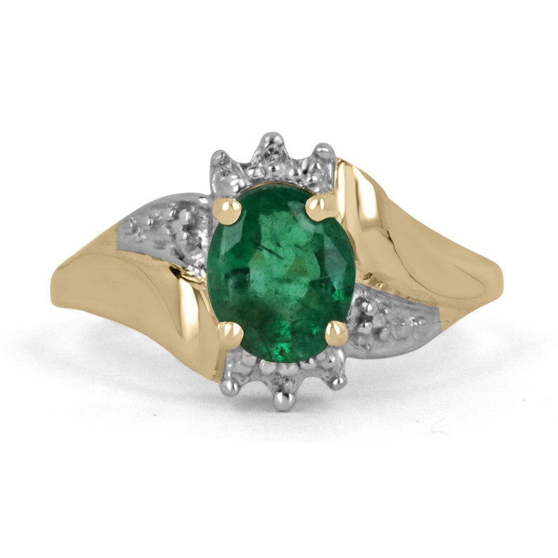 1.81tcw 14K Gold Natural Lustrous Dark Green Oval Cut Emerald & Diamond Accent Statement Ring for Women - Elegant Jewelry Gift for Anniversary, Engagement & Special Occasions