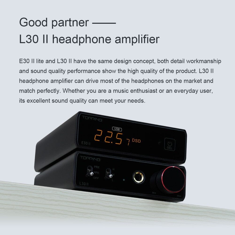 TOPPING E30 II Lite DAC and L30 II AMP Combo with Free RCA Cable - High Resolution Audio System for Home Studio, Gaming & Music Listening