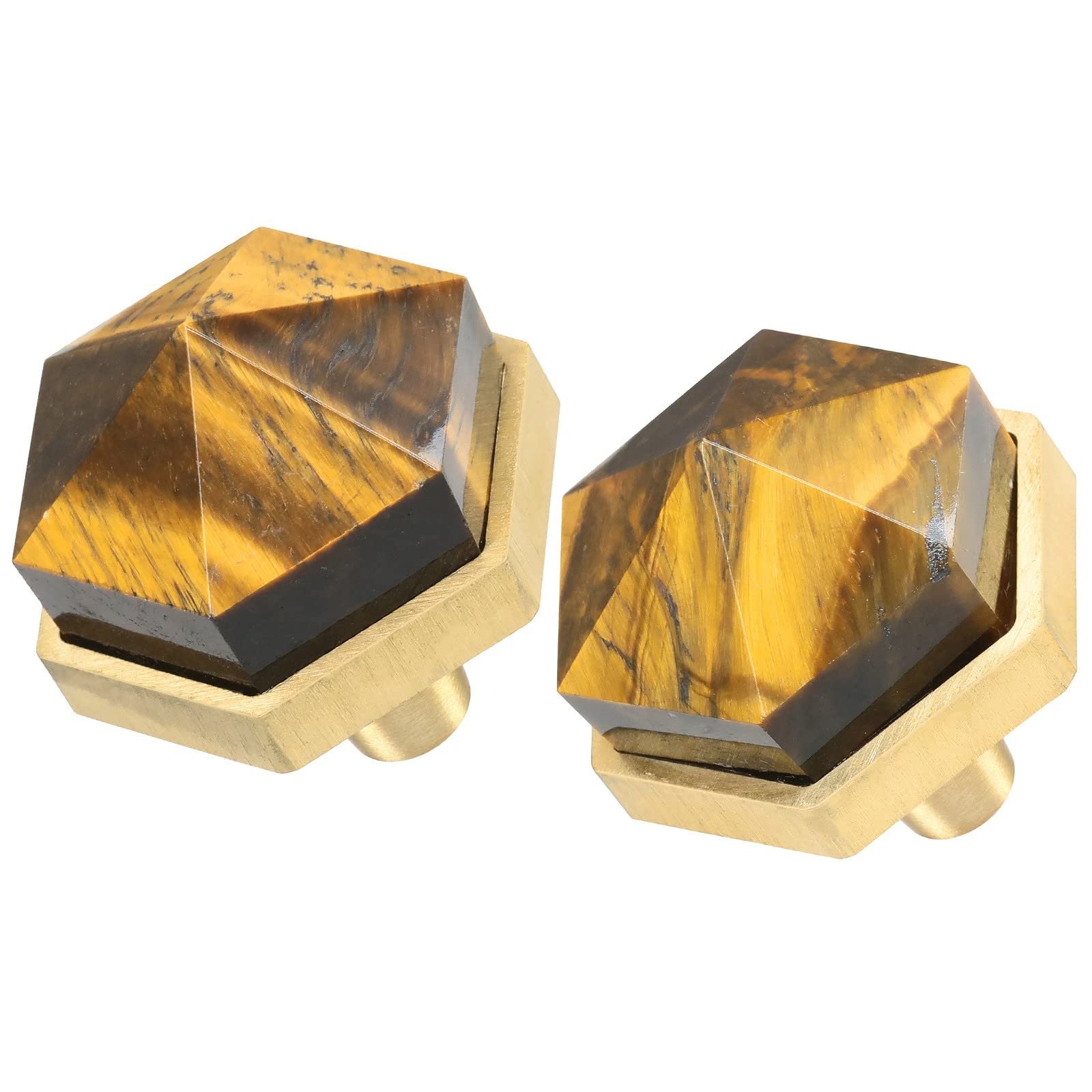 Hexagon Tiger's Eye Drawer Knobs Set of 2 - Durable Cabinet Pulls for Dresser & Kitchen